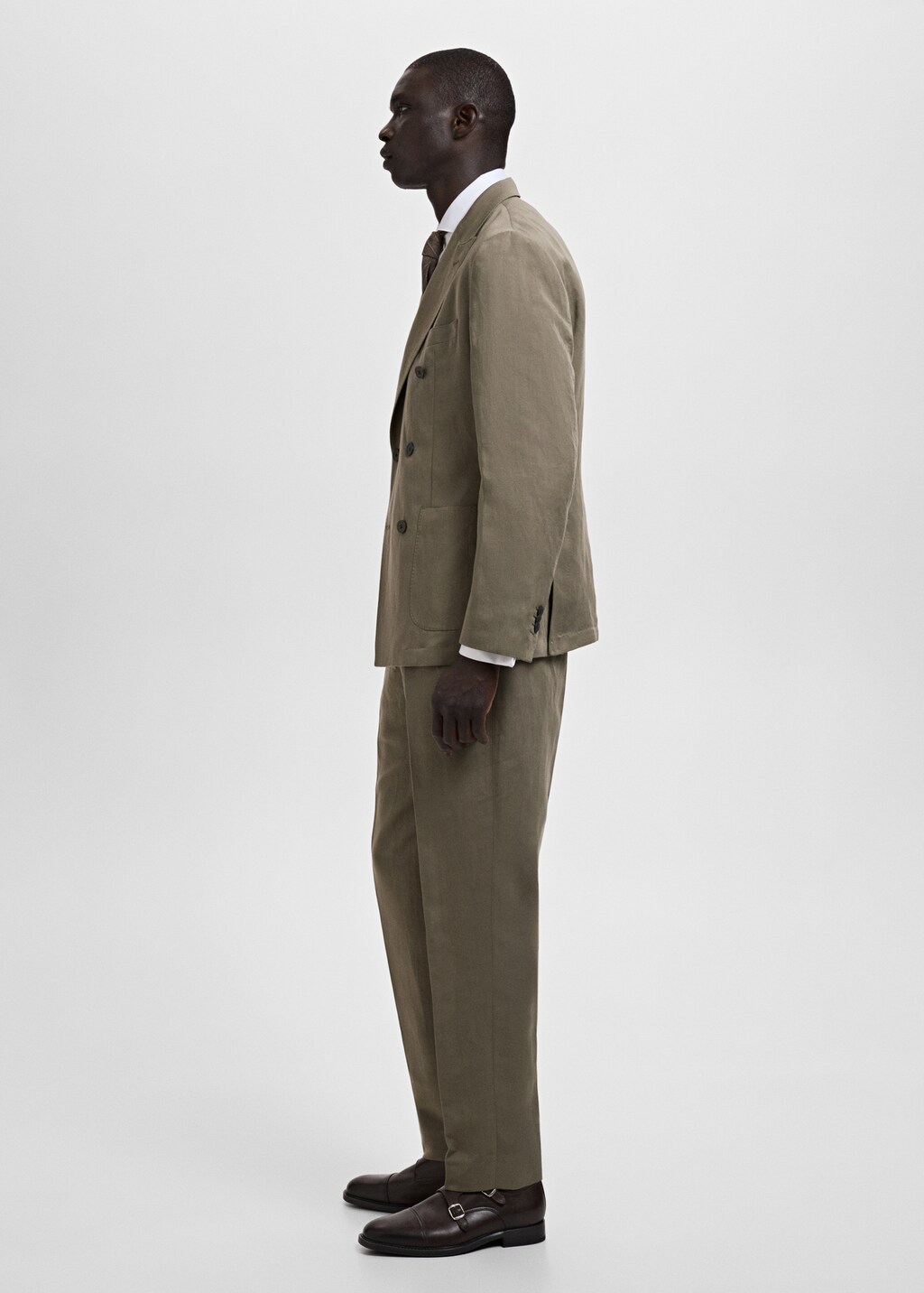 Slim-fit linen-blend pleated pants