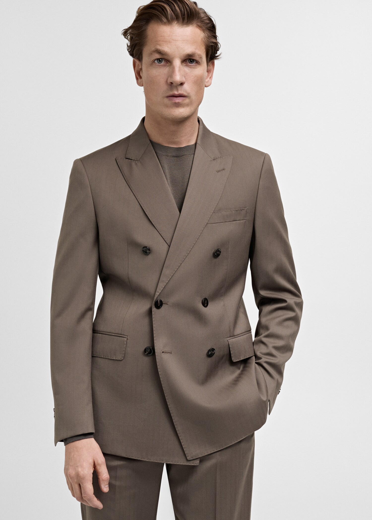 100% wool double-breasted herringbone suit jacket - Medium plane
