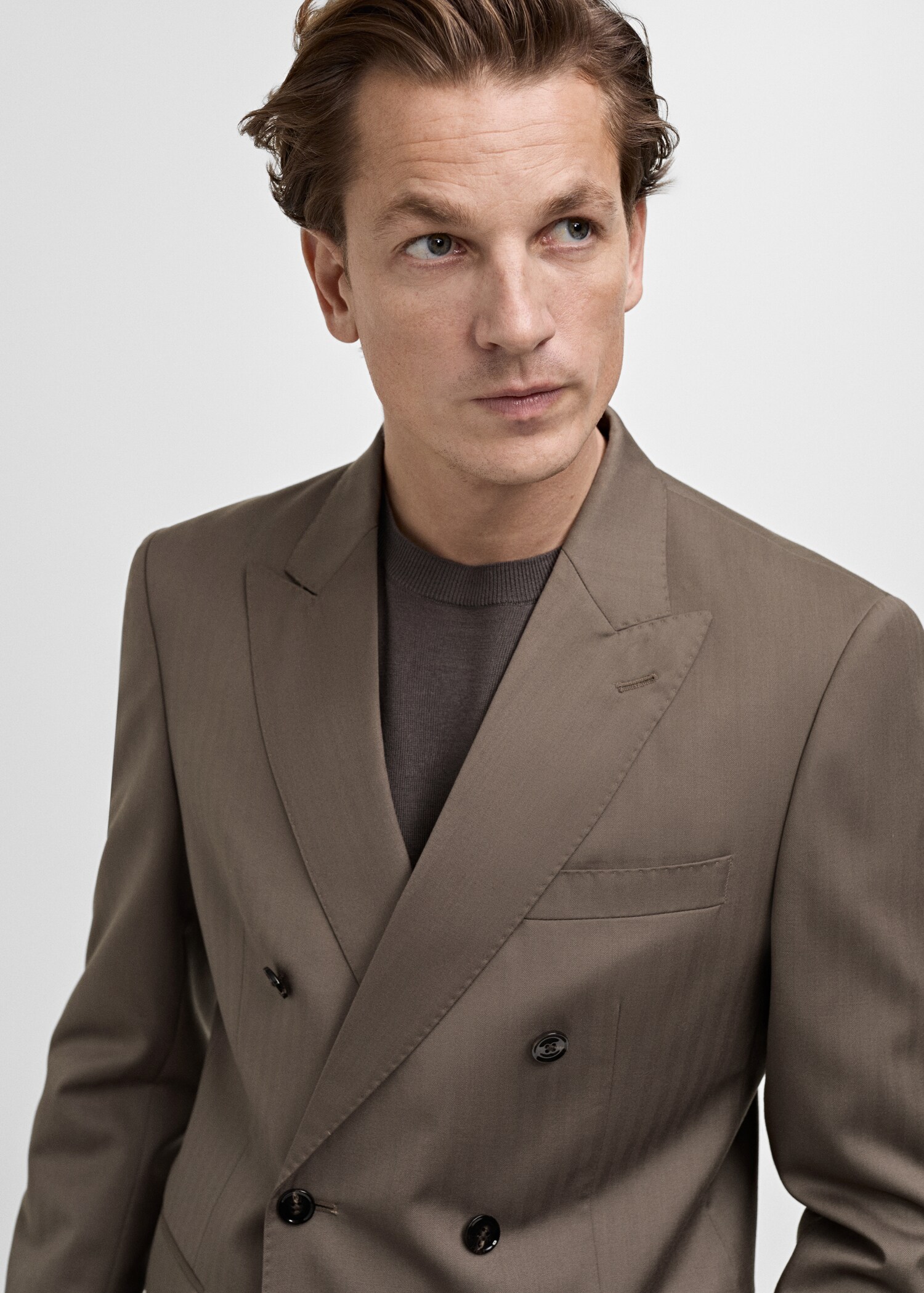100% wool double-breasted herringbone suit jacket - Details of the article 1