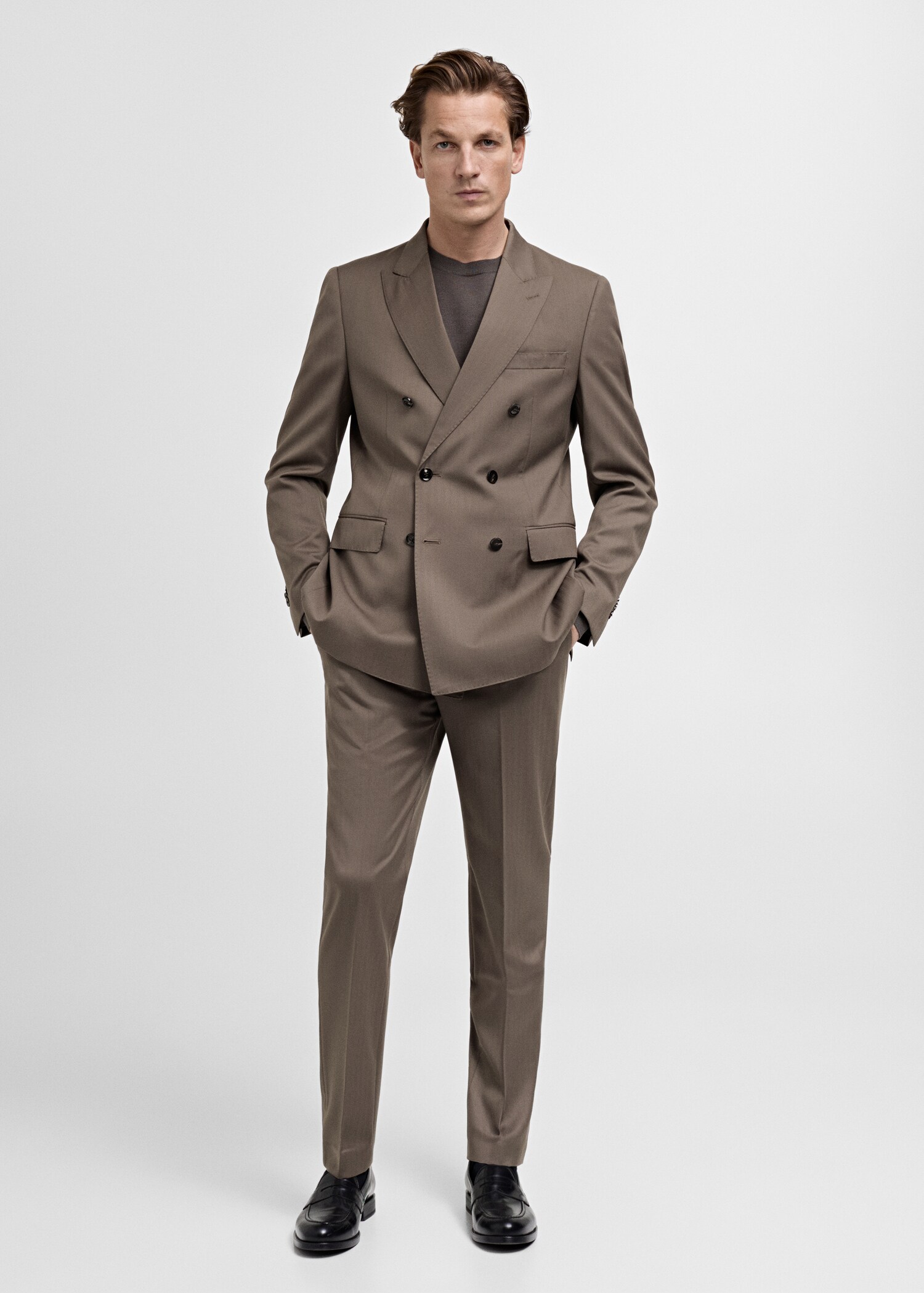 100% wool double-breasted herringbone suit jacket - General plane
