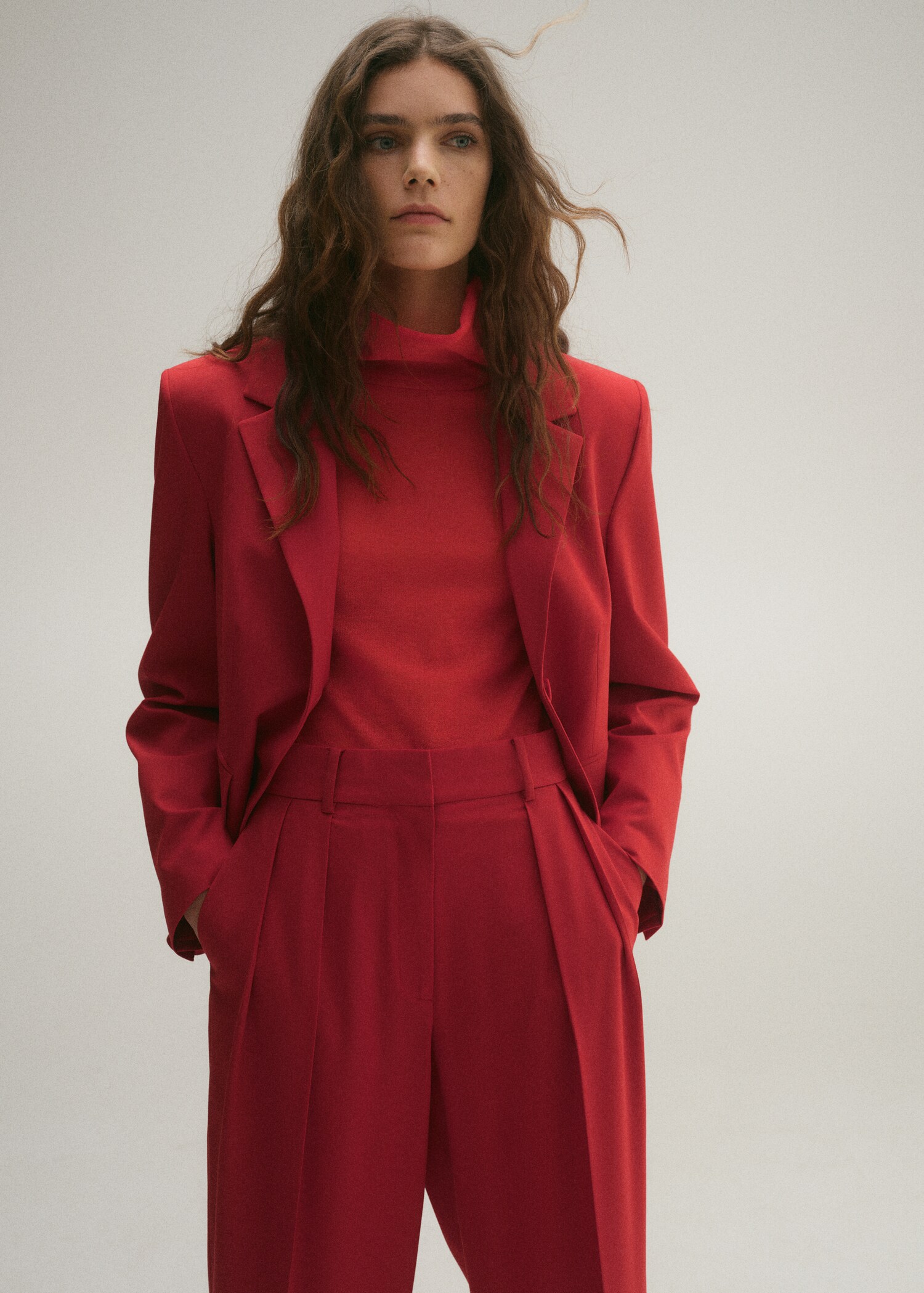 Wide leg wool-blend suit pants - Medium plane