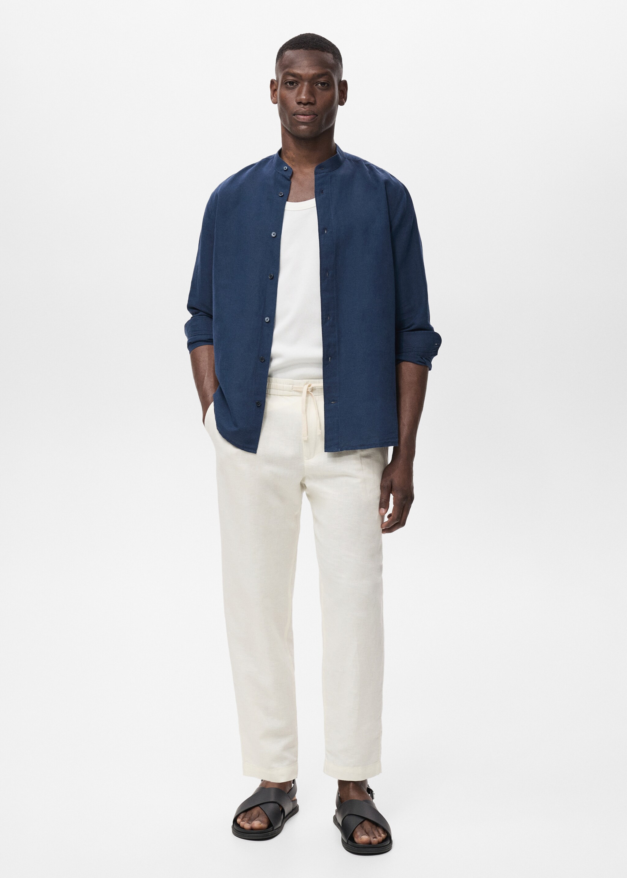 Pantaloni slim fit din in cu șnur - Plan general
