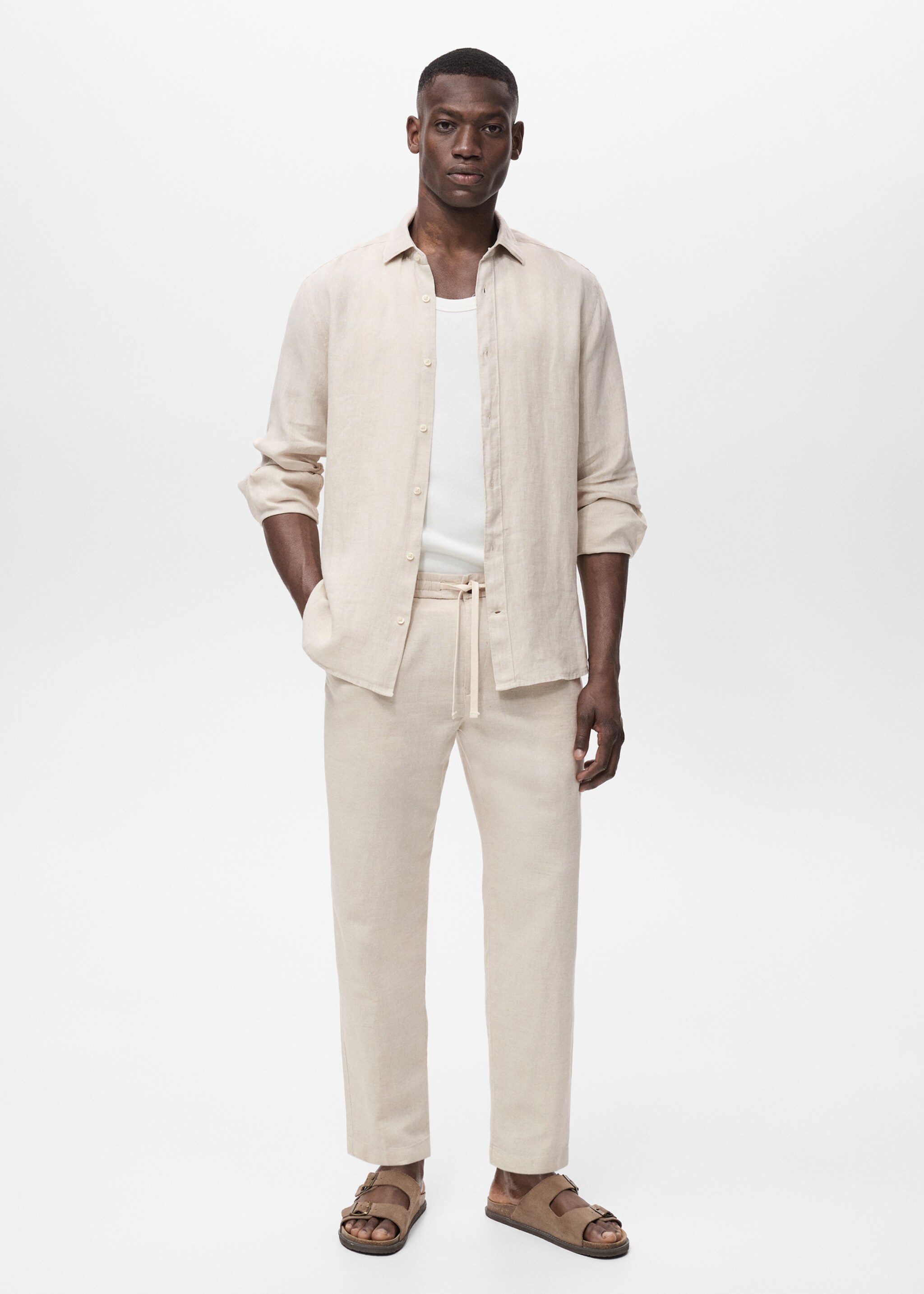 Pantalón slim fit lino cordón - Plano general