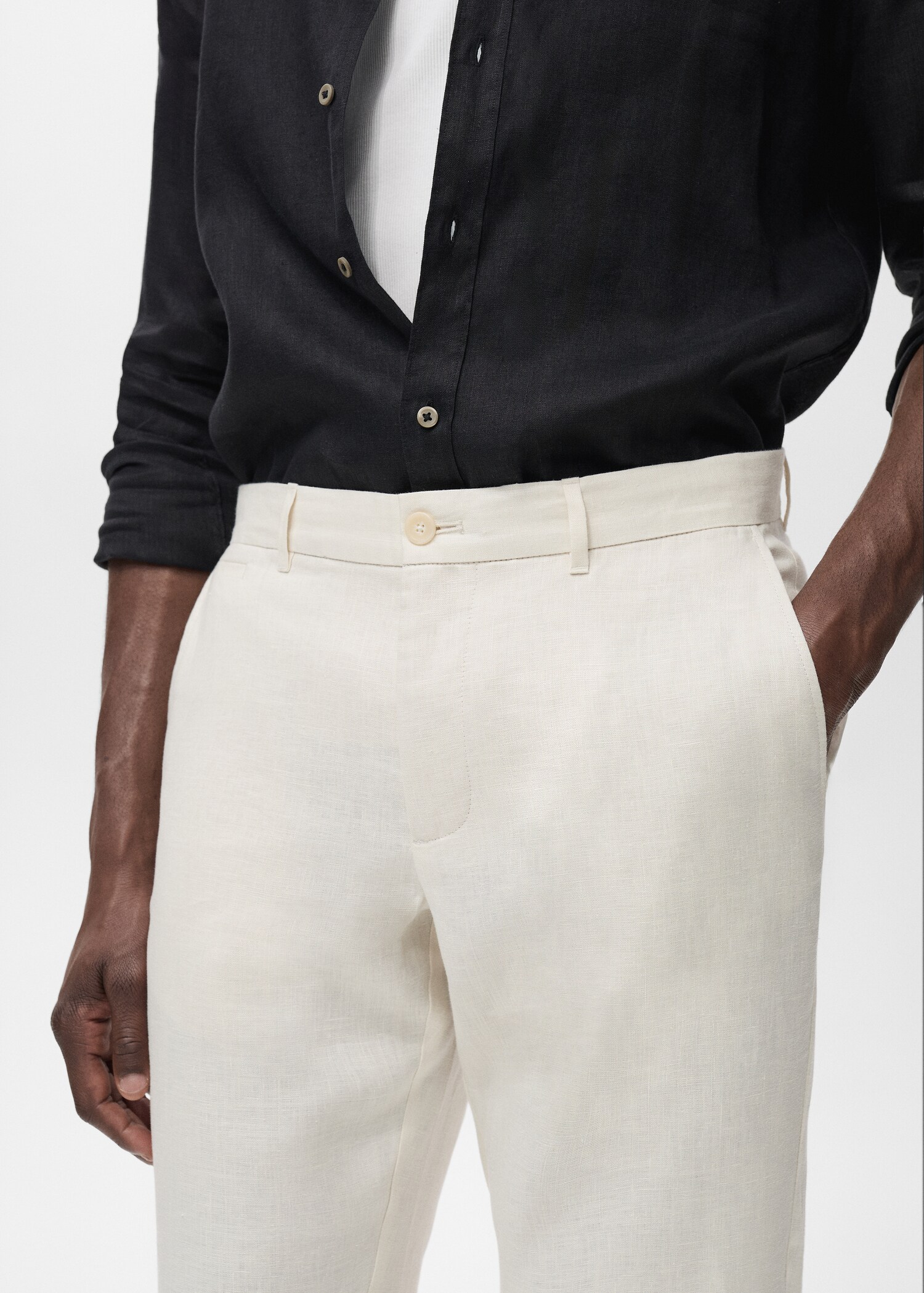 Slim-fit 100% linen trousers - Details of the article 1