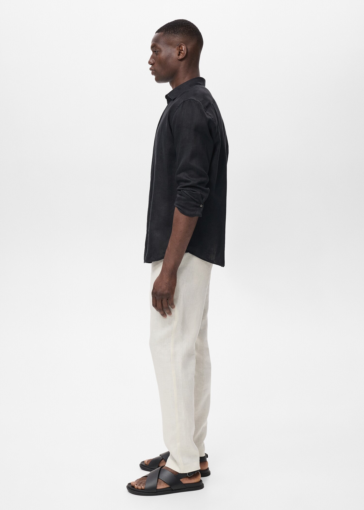 Slim-fit 100% linen trousers - Details of the article 4