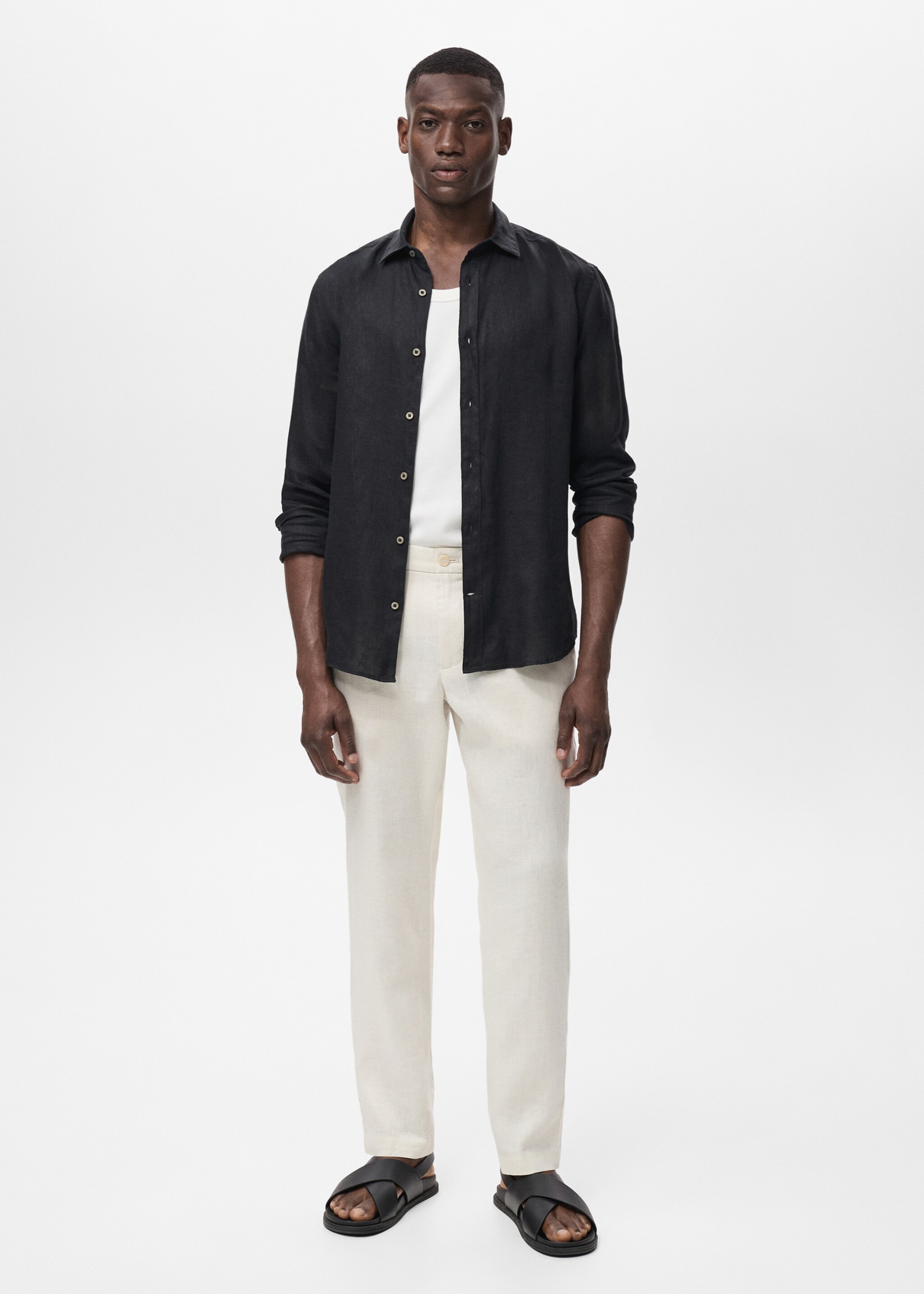 Slim-fit 100% linen trousers - General plane