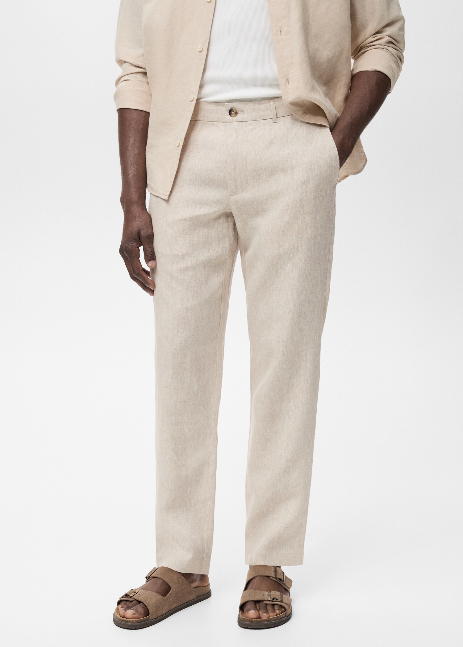 Slim-fit 100% linen trousers - Medium plane
