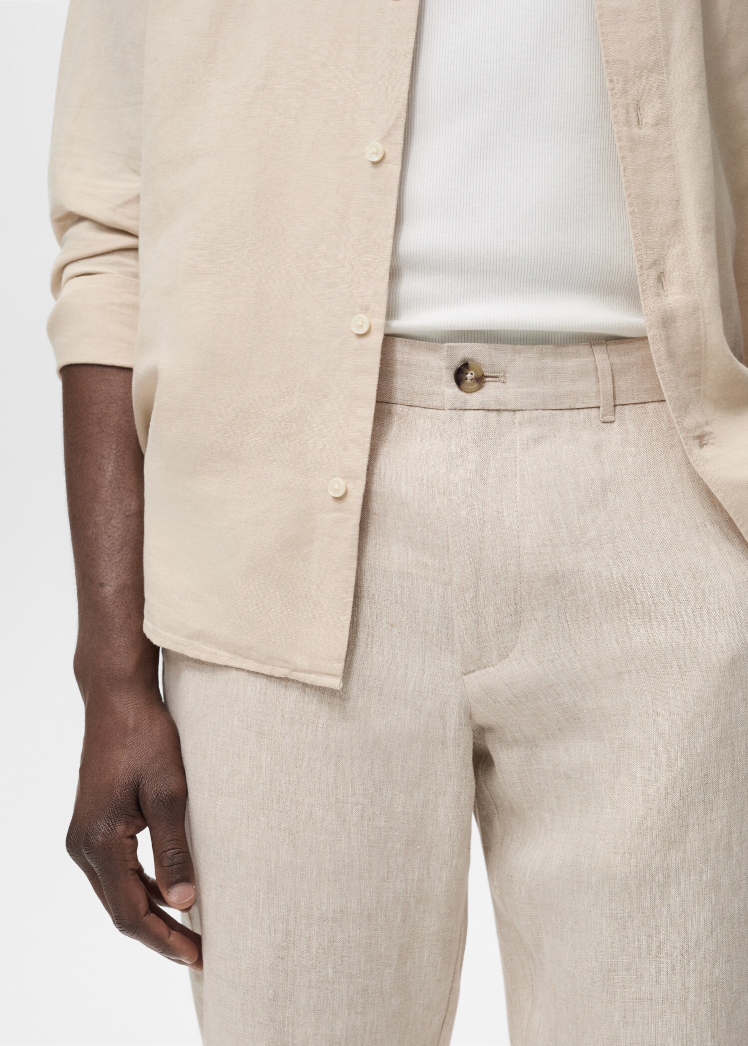 Slim-fit 100% linen trousers - Details of the article 1