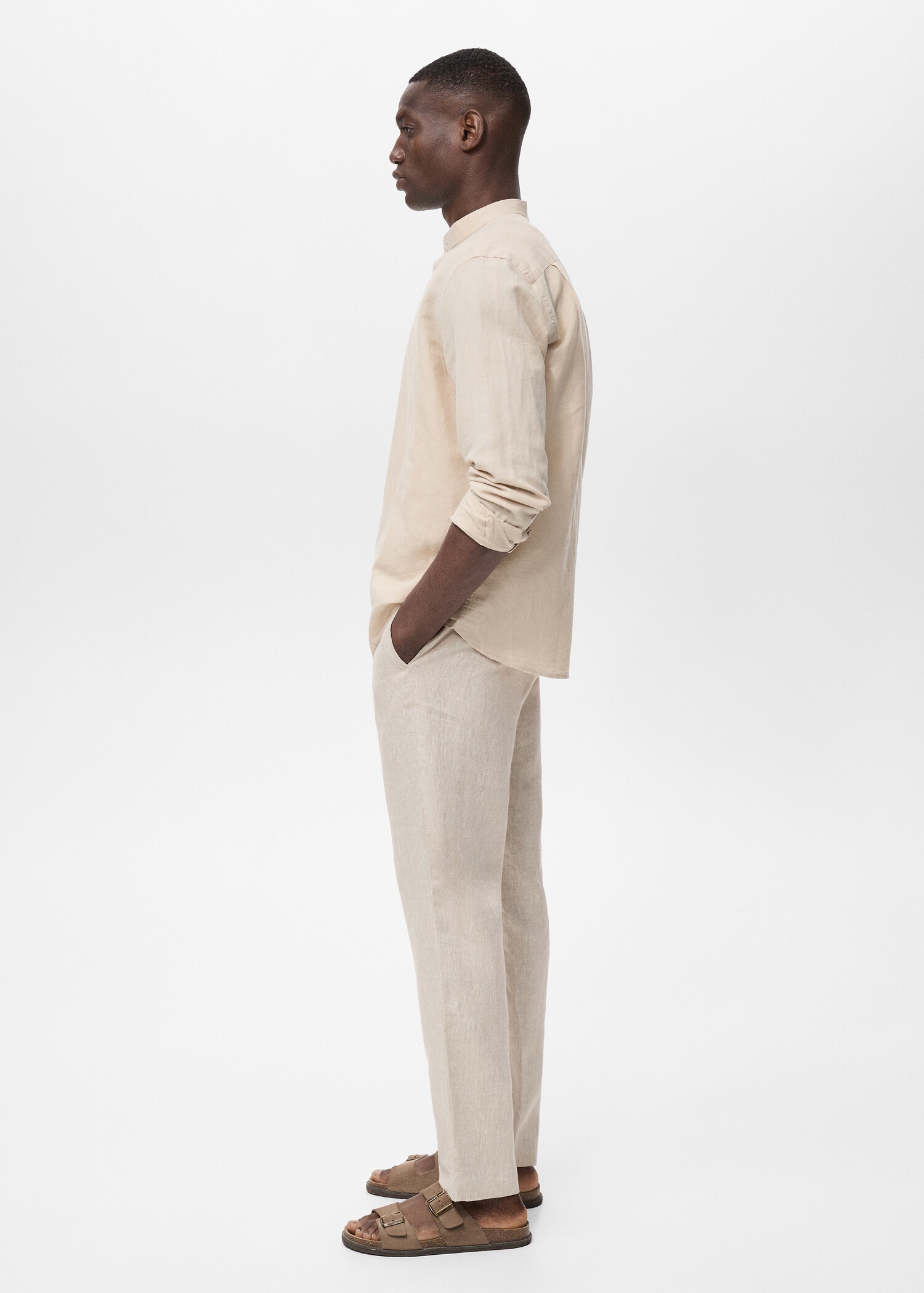 Slim-fit 100% linen trousers - Details of the article 4