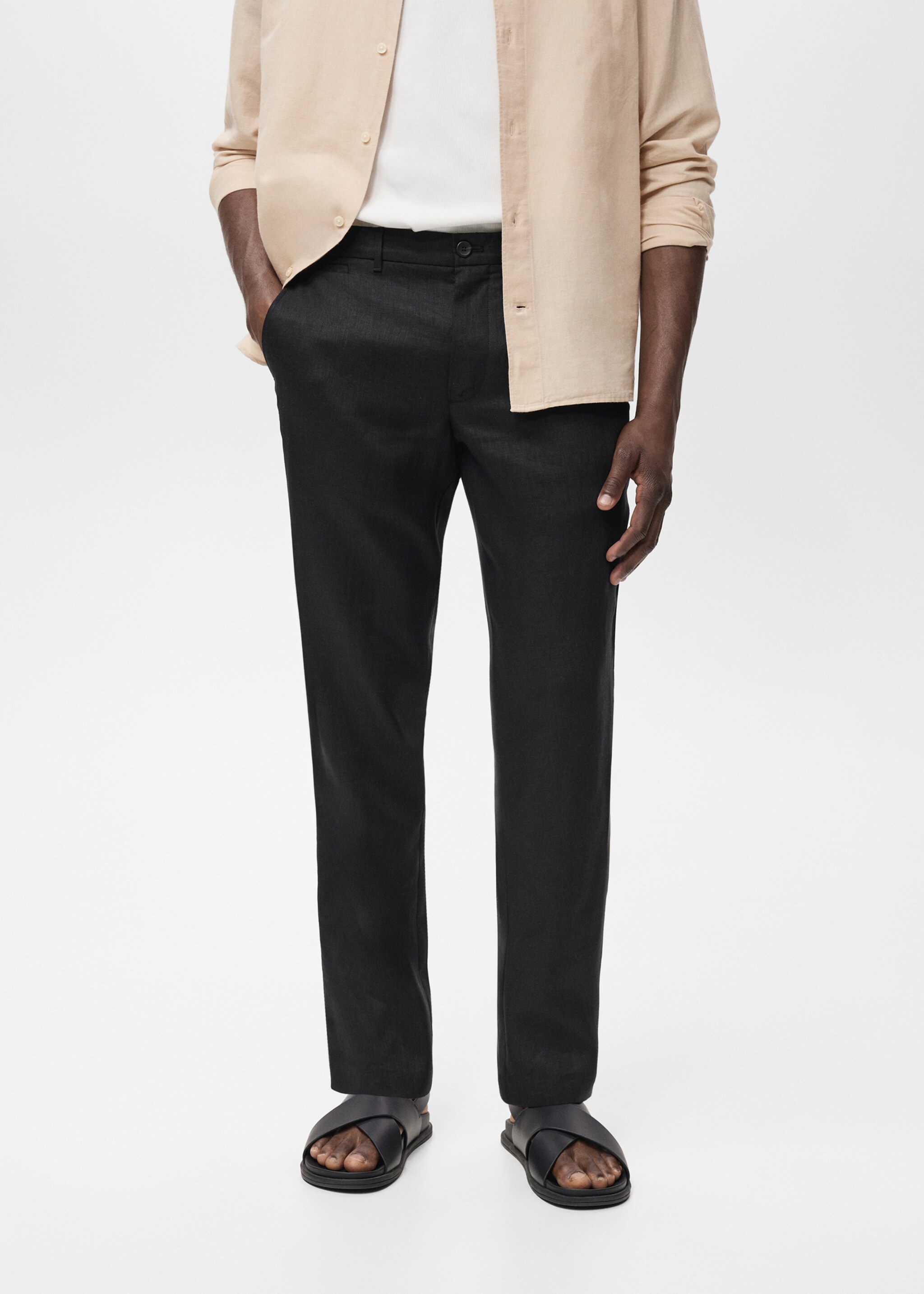 Slim-fit 100% linen trousers - Medium plane