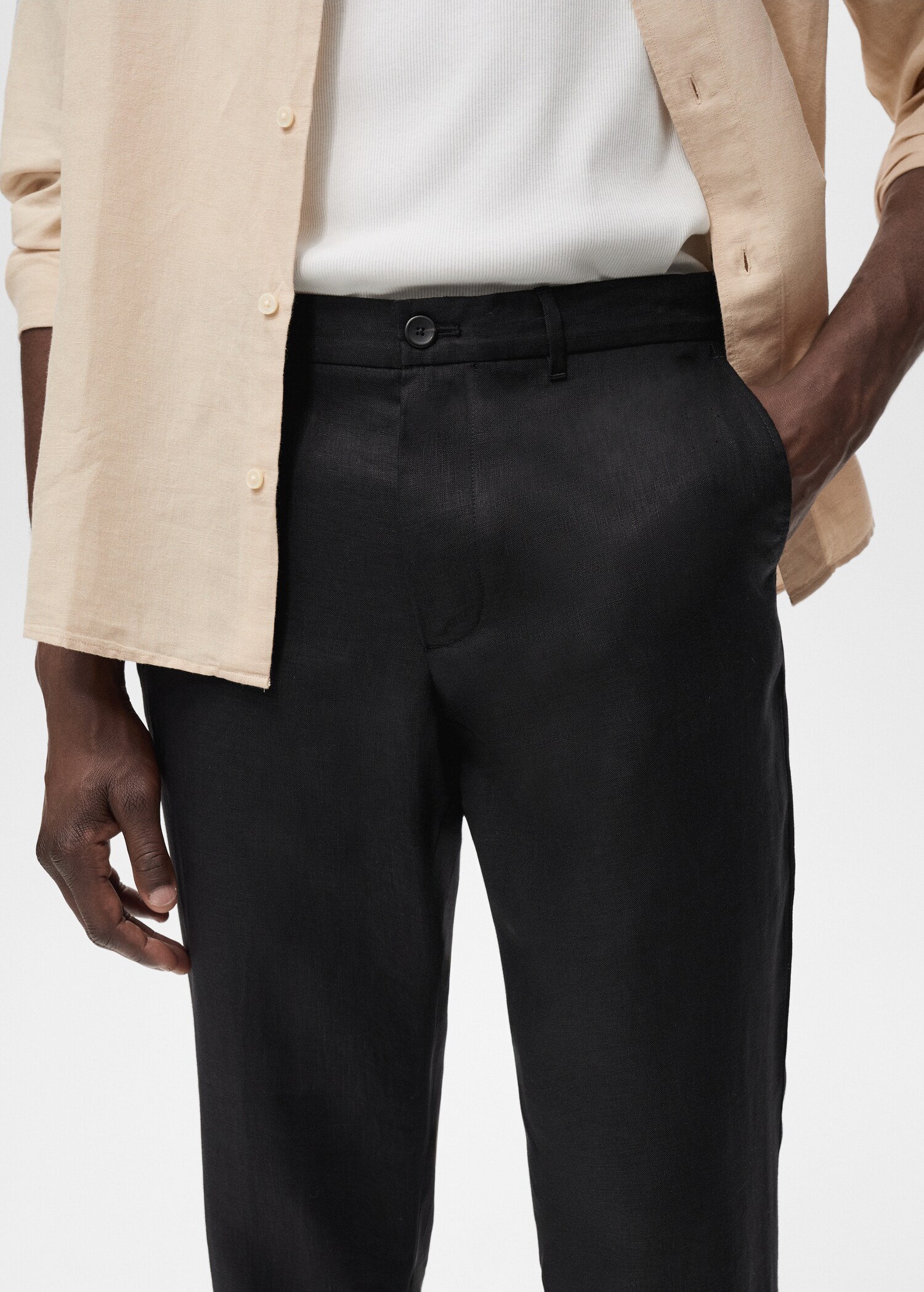 Slim-fit 100% linen trousers - Details of the article 1
