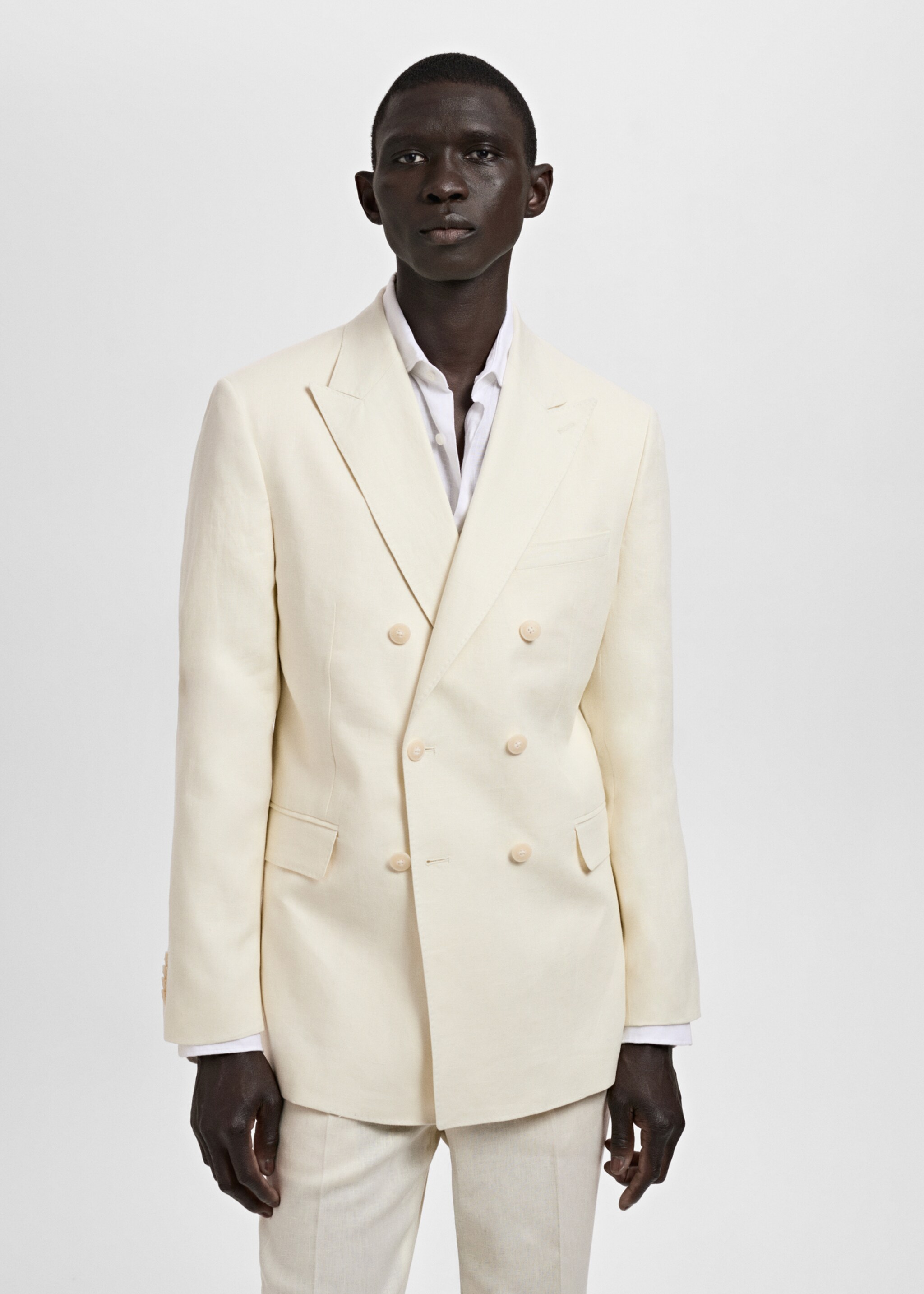 Amalfi 100% linen slim-fit double-breasted suit jacket - Medium plane