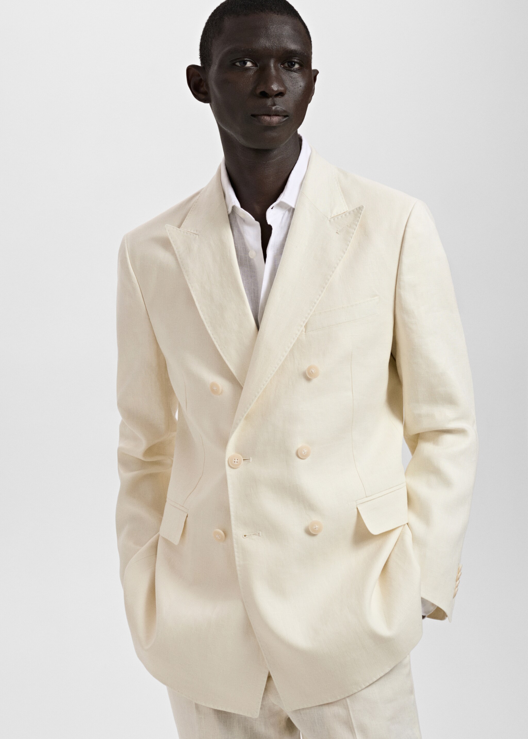 100% linen slim-fit double-breasted suit jacket - Details of the article 4