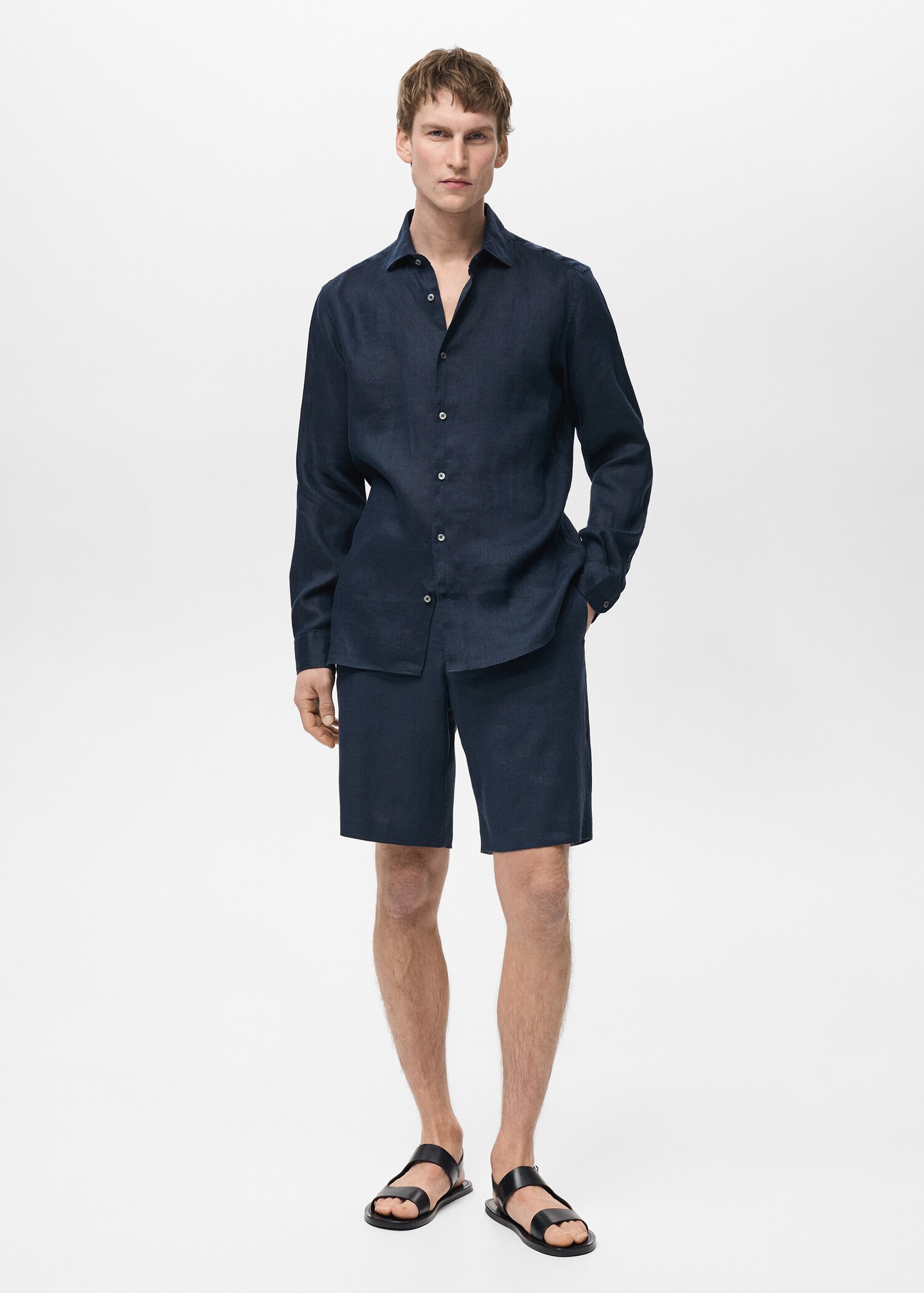 100% linen slim-fit shirt - General plane