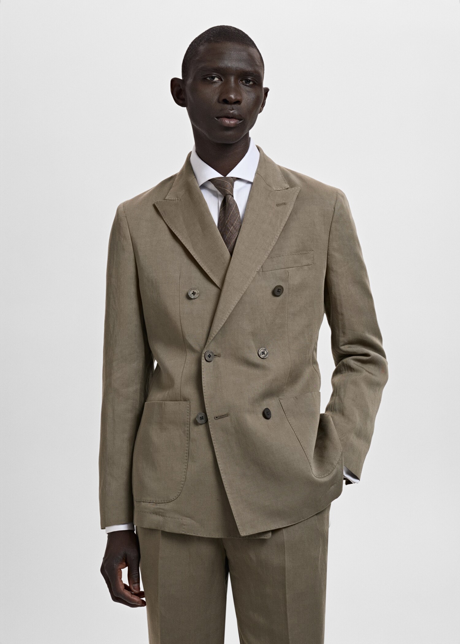 Slim-fit linen-blend double-breasted blazer - Medium plane