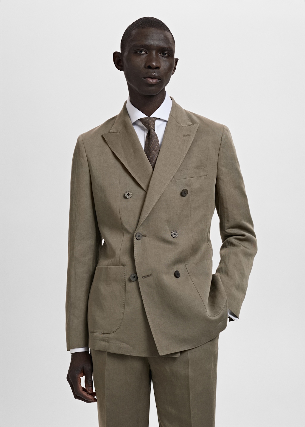 Slim-fit linen-blend double-breasted blazer