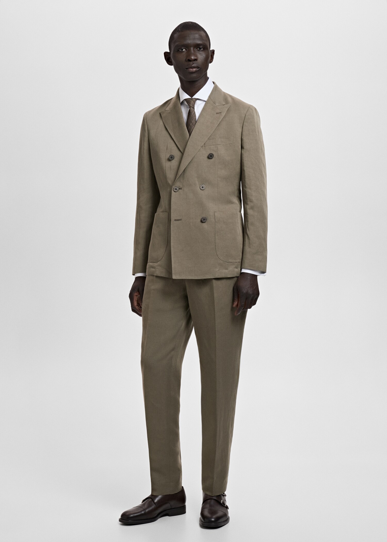 Slim-fit linen-blend double-breasted blazer - General plane