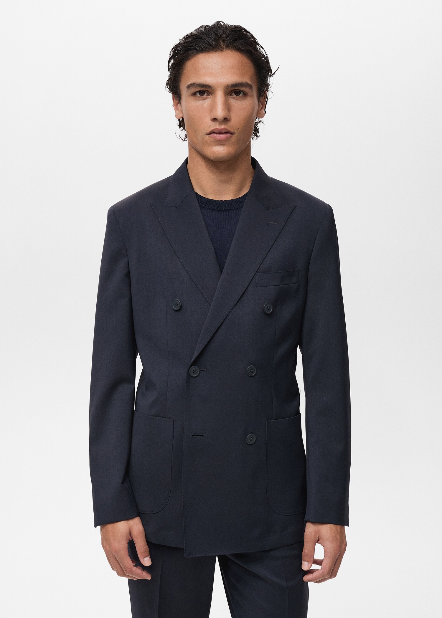 Veste costume croisée 100 % laine froide - Plan moyen
