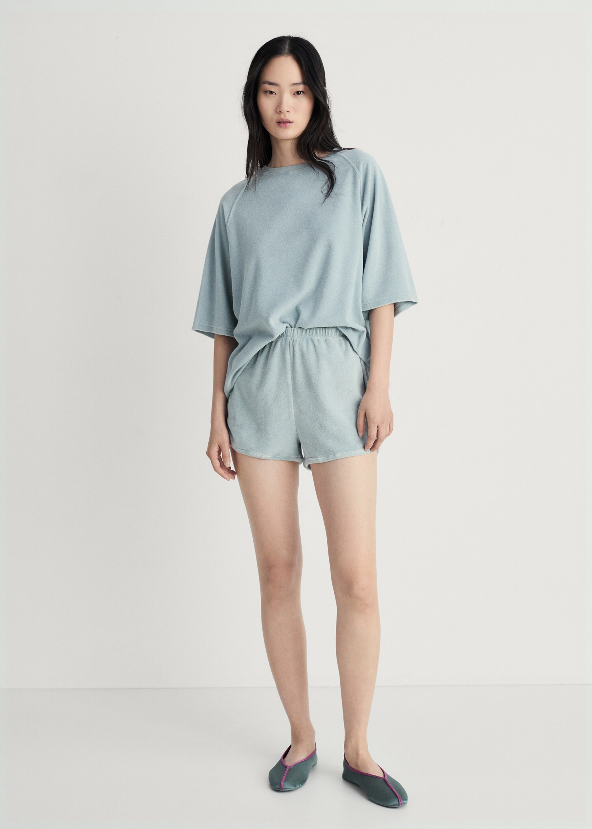 Terry cotton overdyed shorts - General plane