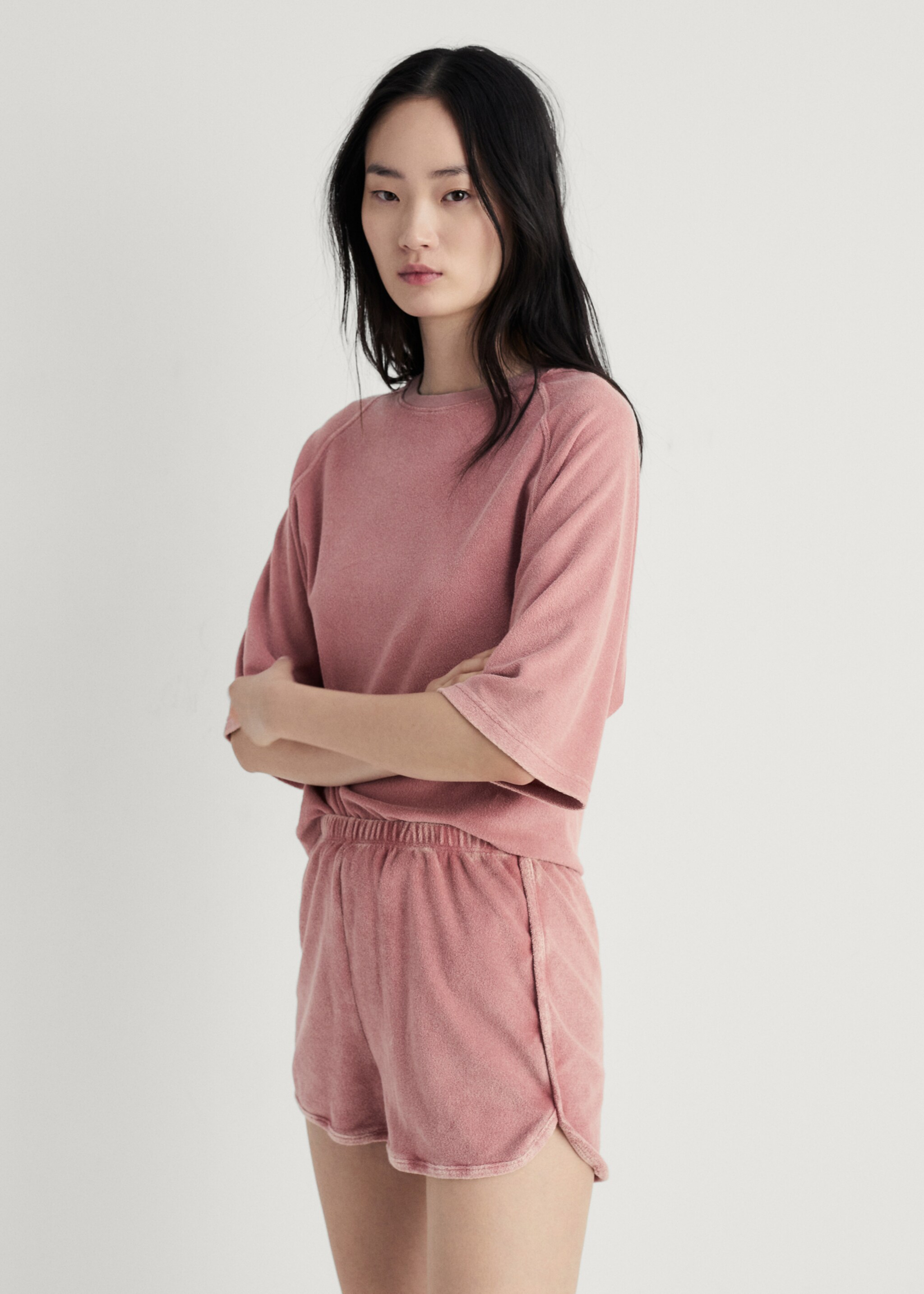 Froté bavlněné šortky overdyed - Náhled ve středové rovině