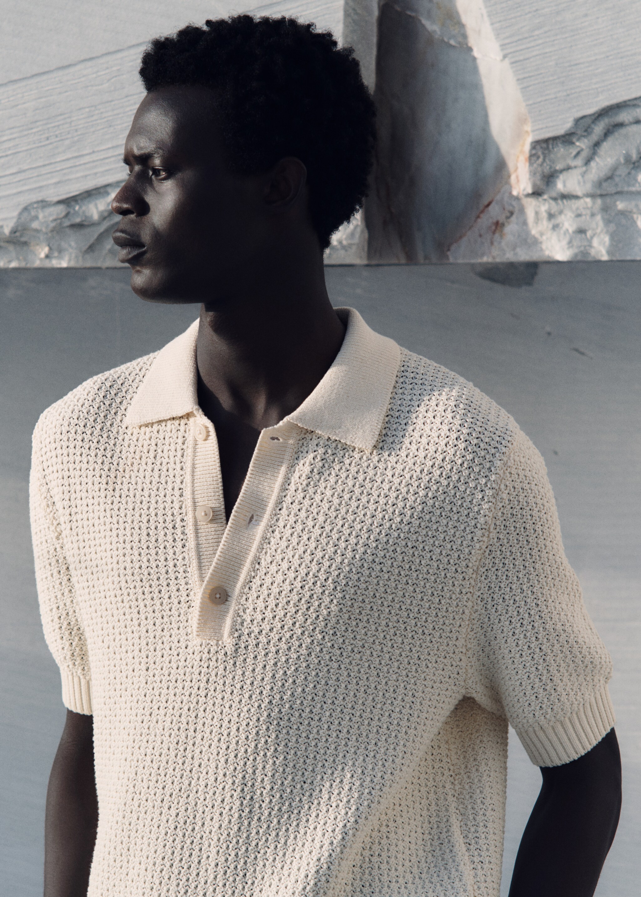 Openwork cotton knitte polo shirt - Details of the article 4