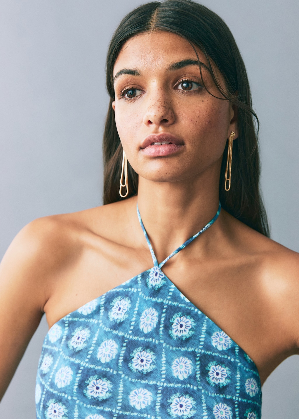 Halter-neck printed dress