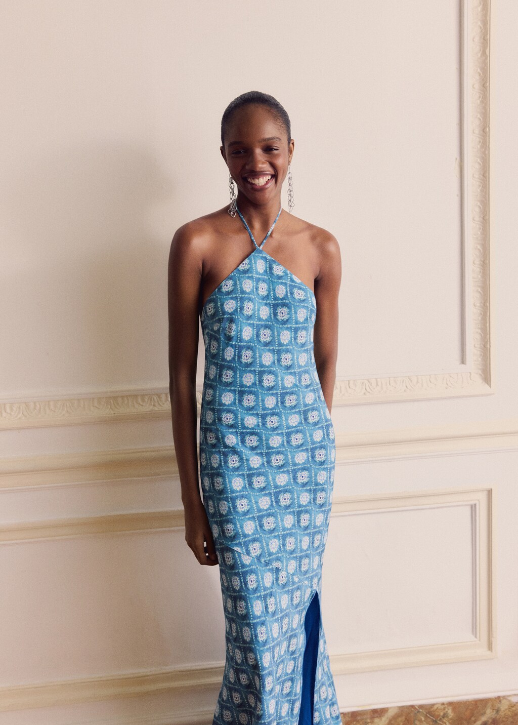 Halter-neck printed dress