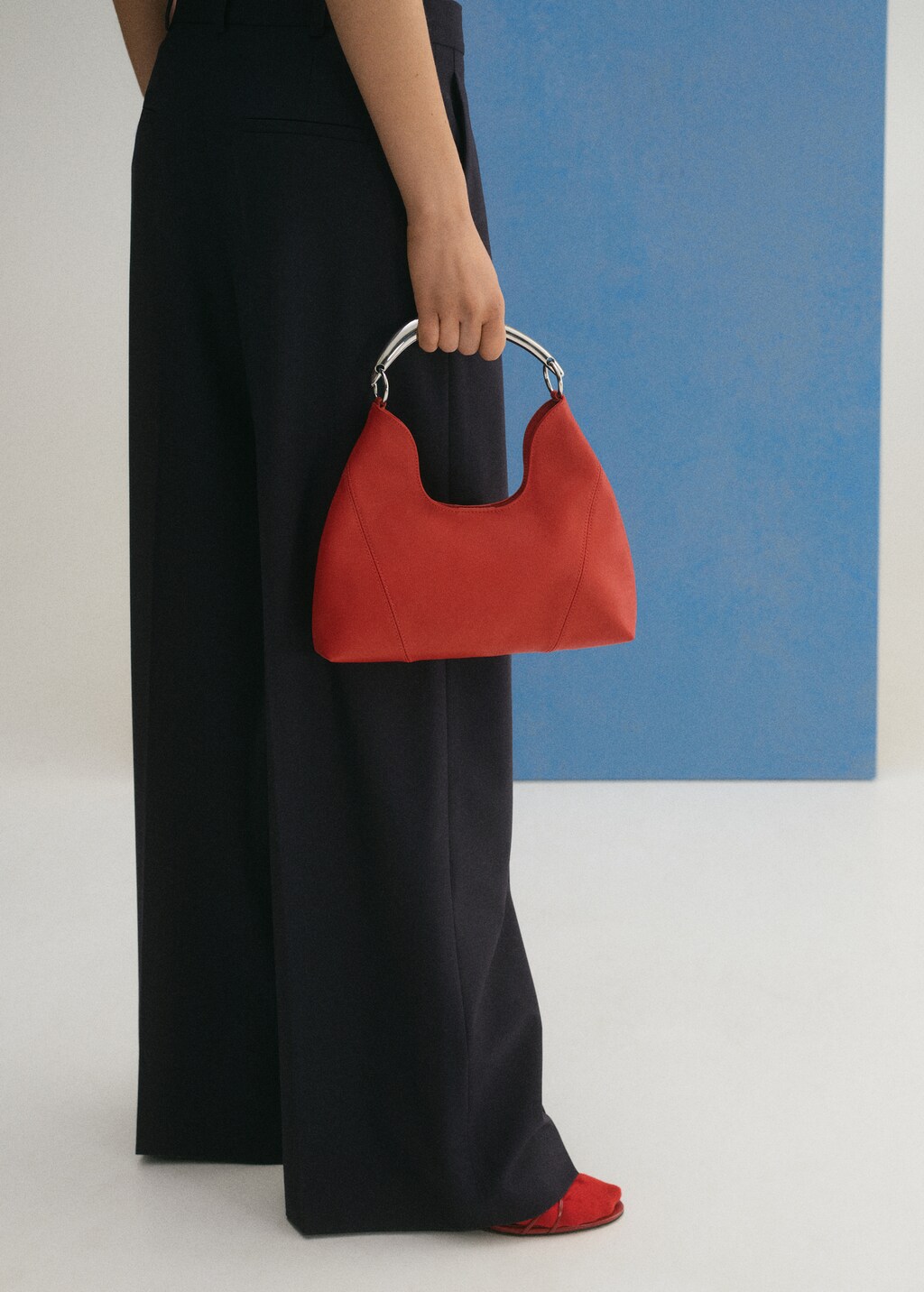 Wide leg wool-blend pleated pants