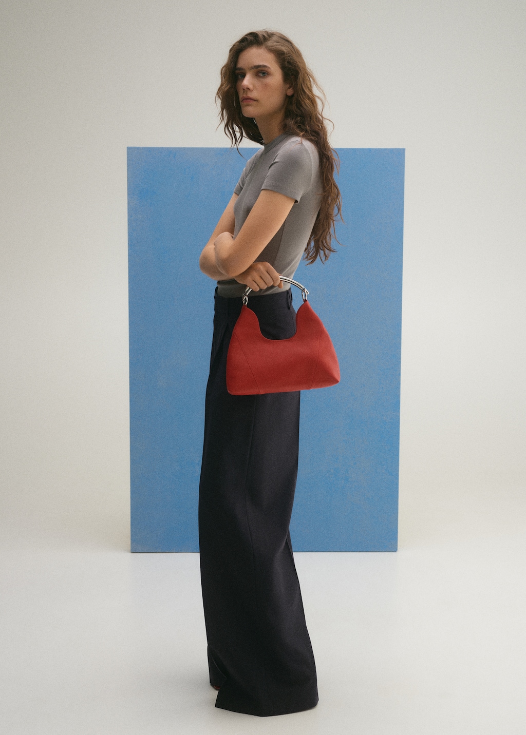 Wide leg wool-blend pleated pants