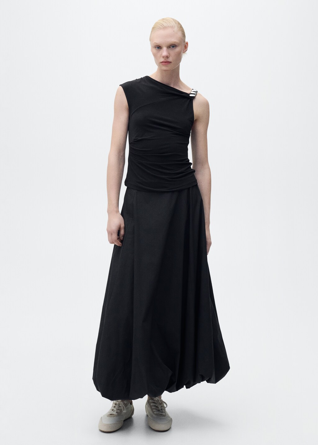 Asymmetrical top with metallic appliqué