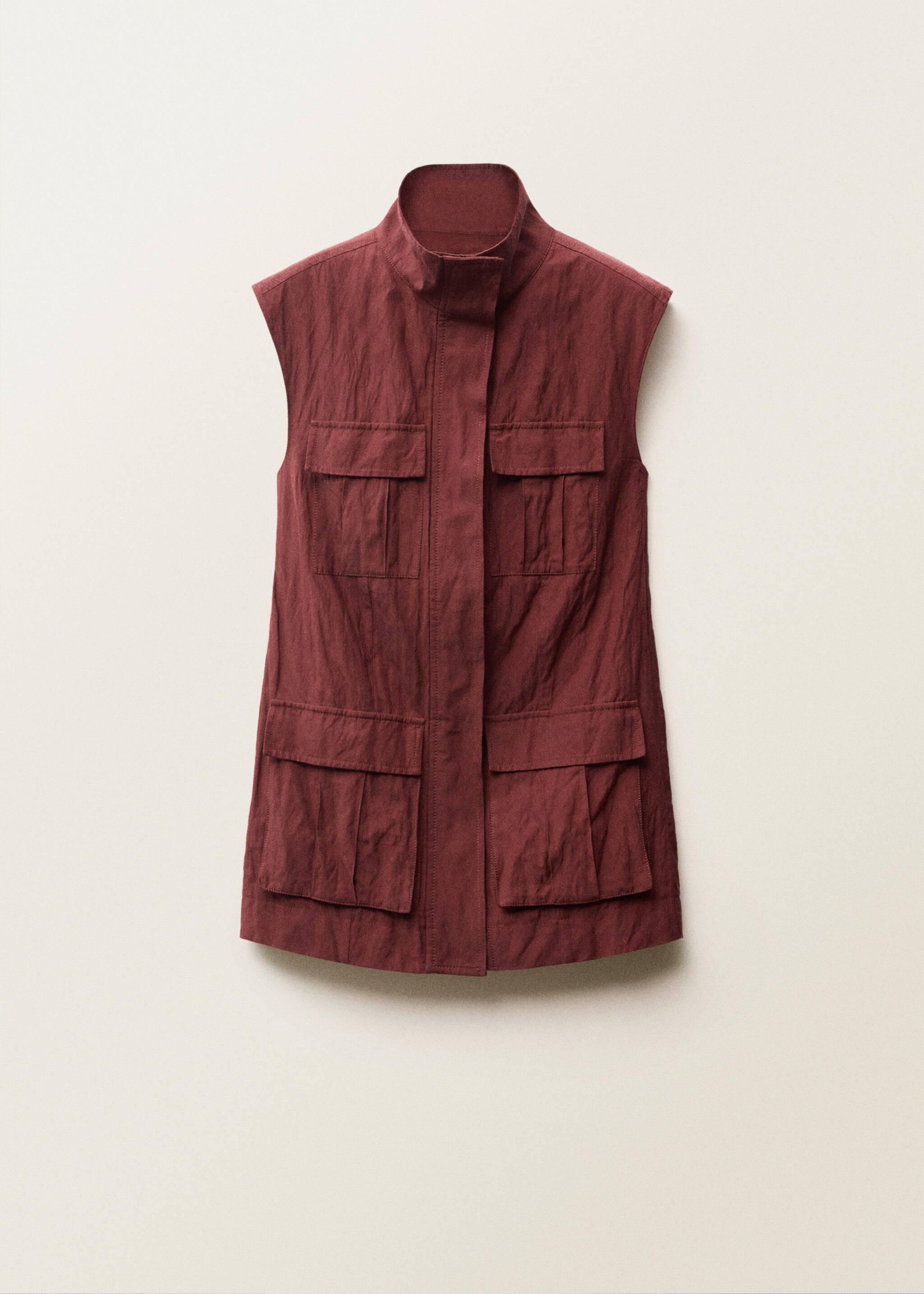 Creased-effect suit waistcoat with pockets - Article without model, Wine. Ref: 87047718-01.