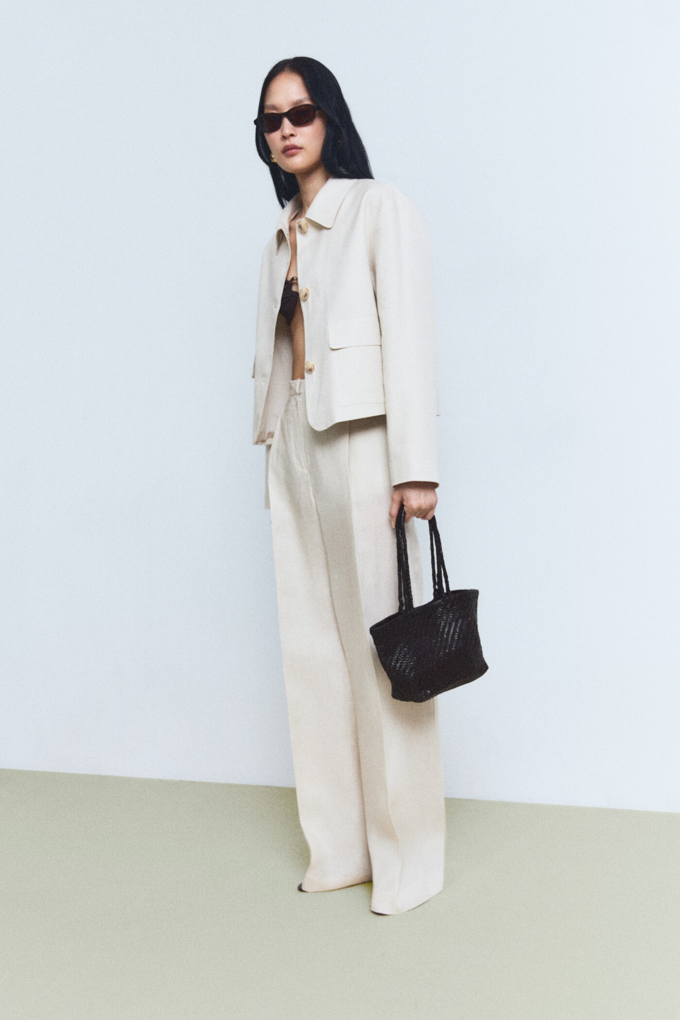 Braided leather shoulder bag - General plane