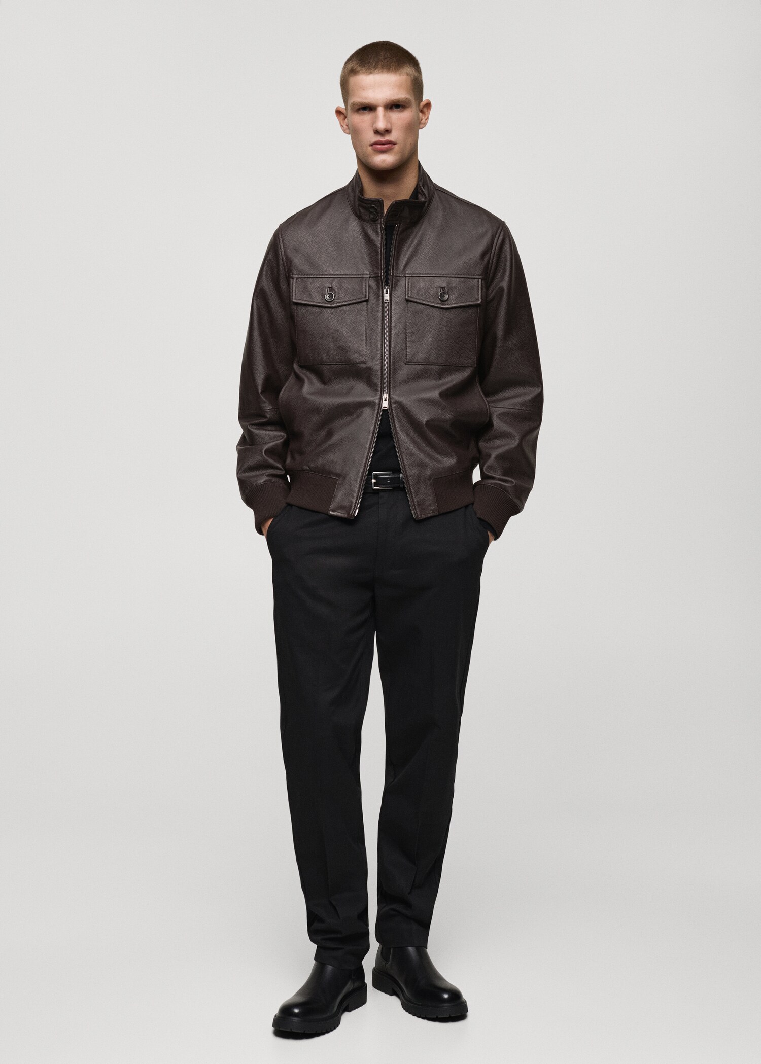 Pocket leather biker jacket - General plane