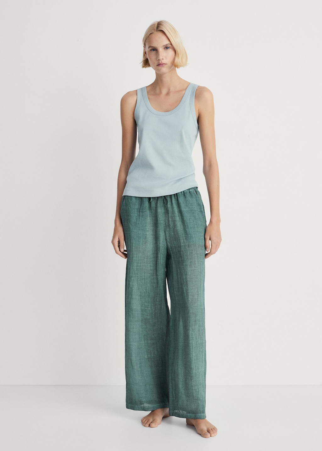 【COLOR iN ID】Two-tone button maxi cotton pants Cotton two-tone printed pants - Women | MANGO USA