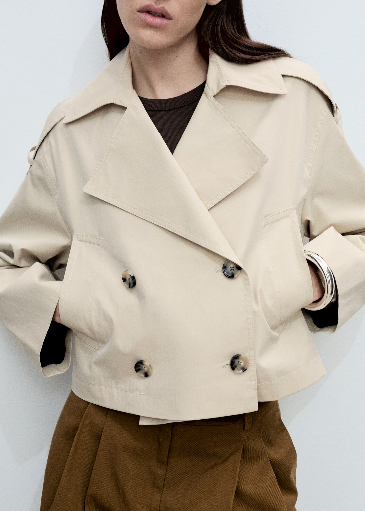Double-breasted cropped trench coat - Medium plane
