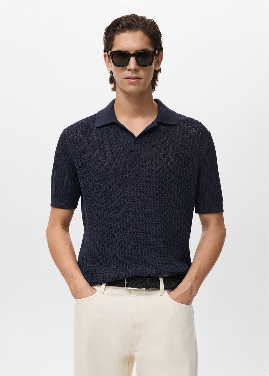トップス FAF Openwork Knit Polo Shirts MANGO Openwork Knit Polo | endource