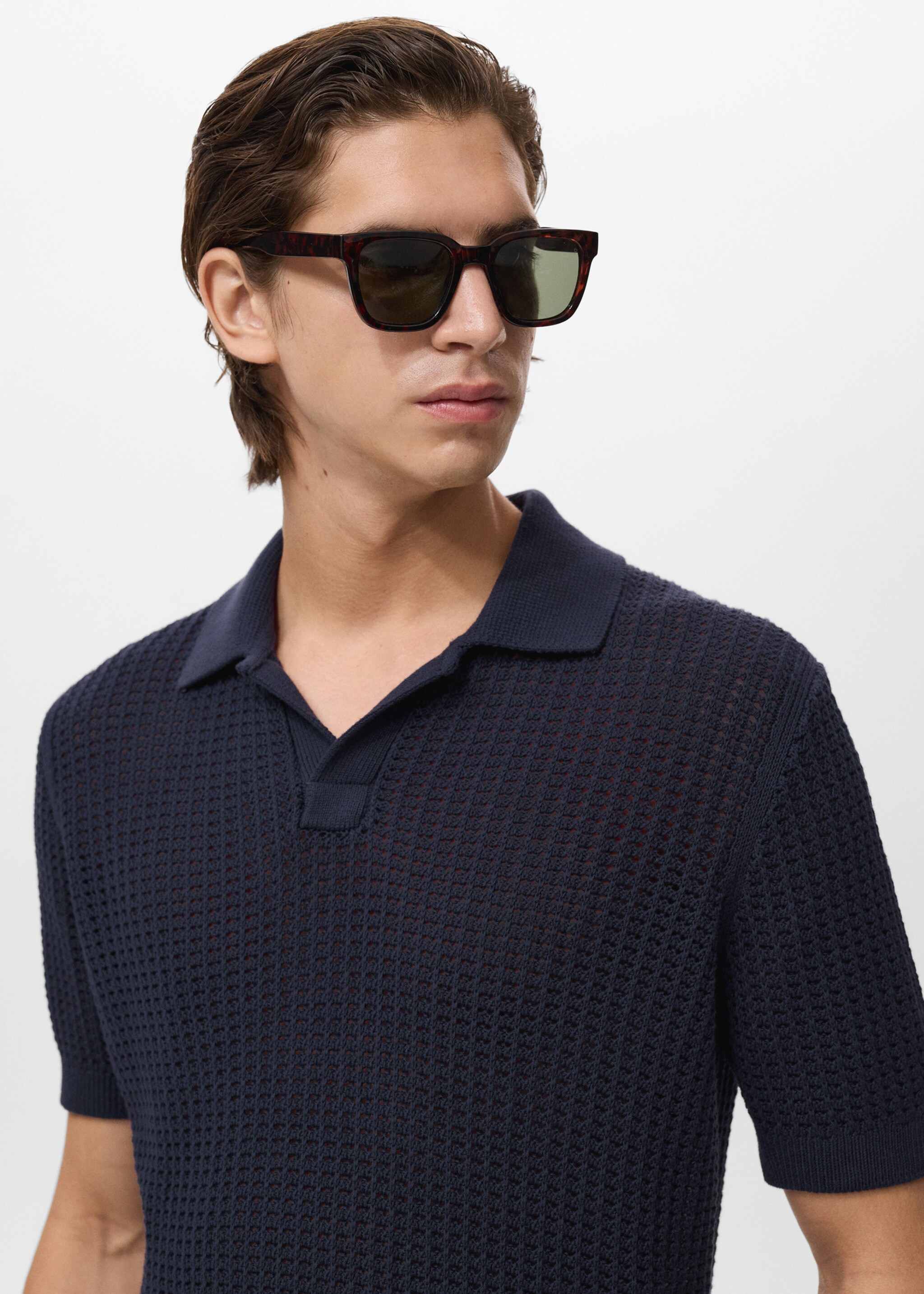 Openwork cotton knitte polo shirt - Details of the article 1