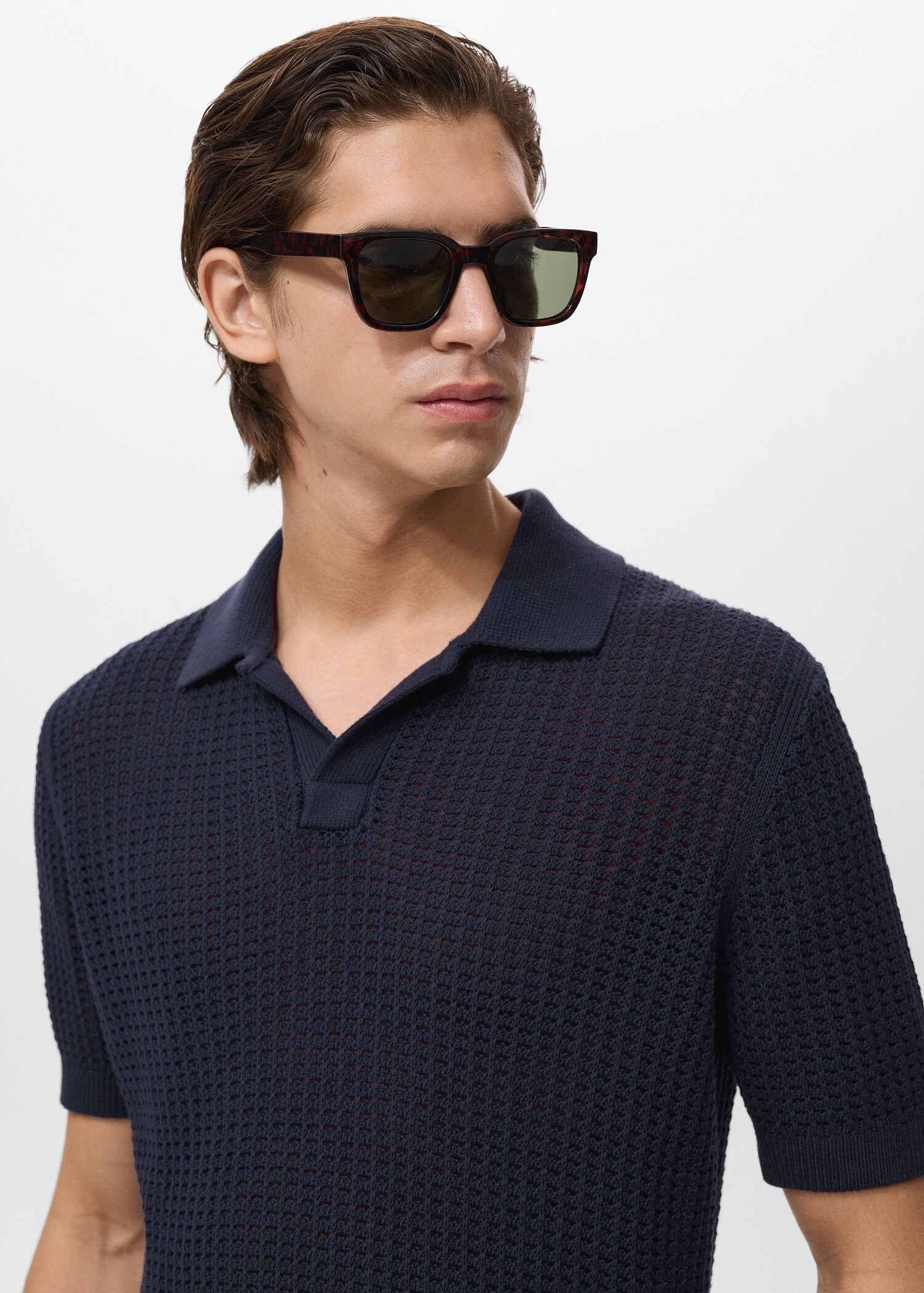 Openwork cotton knitte polo shirt - Details of the article 1
