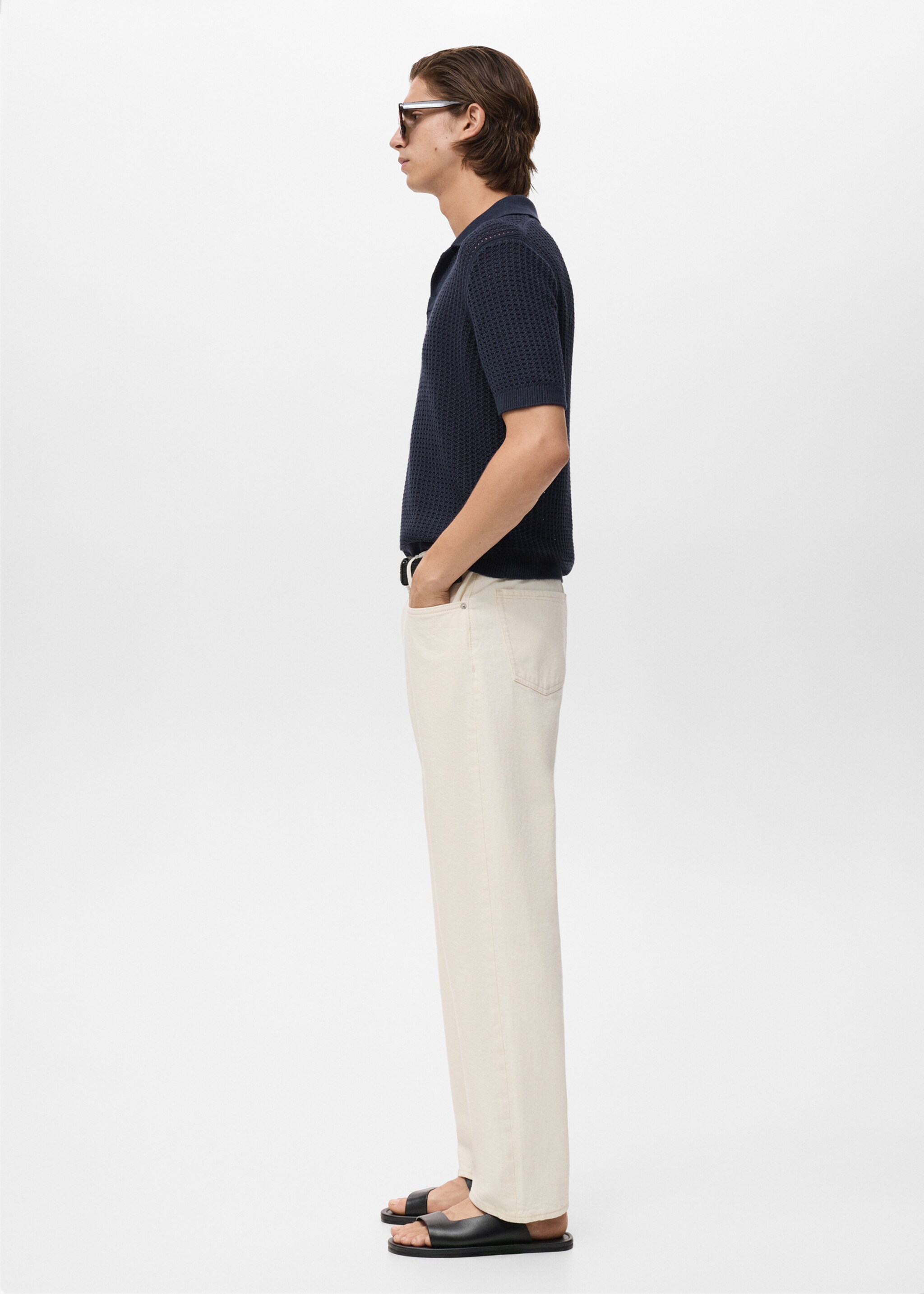Openwork cotton knitte polo shirt - Details of the article 2