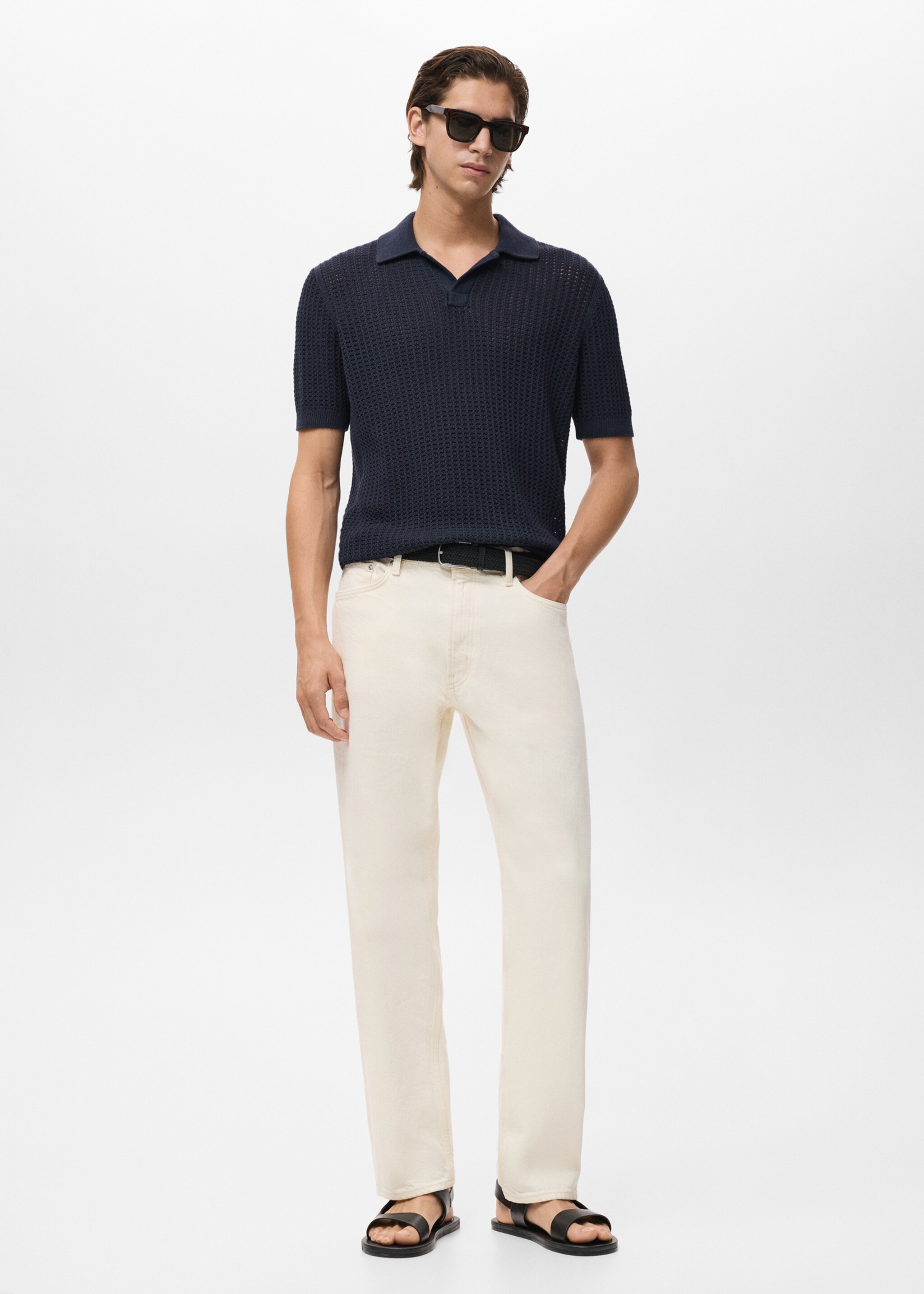 Openwork cotton knitte polo shirt - General plane