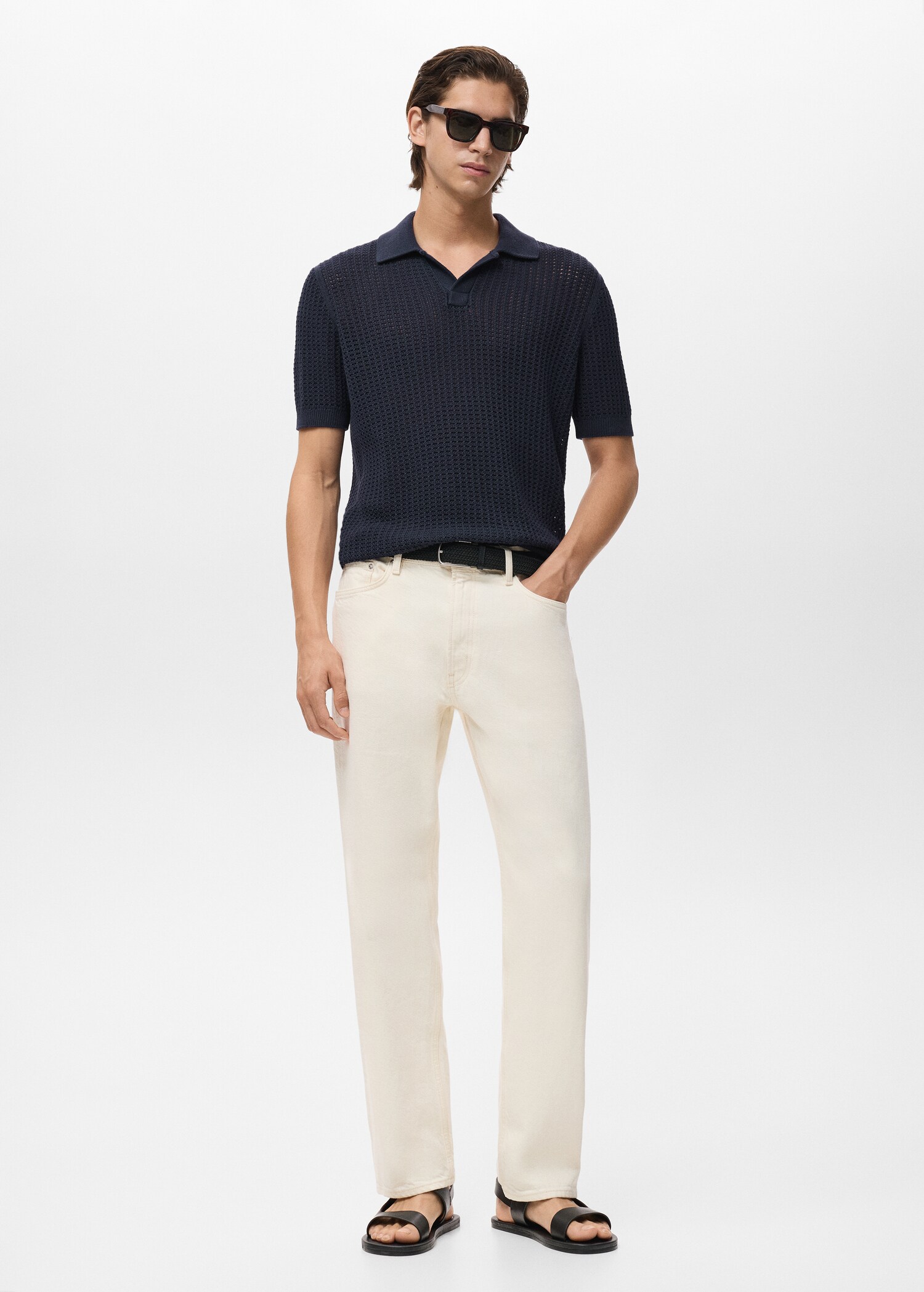Openwork cotton knitte polo shirt - General plane