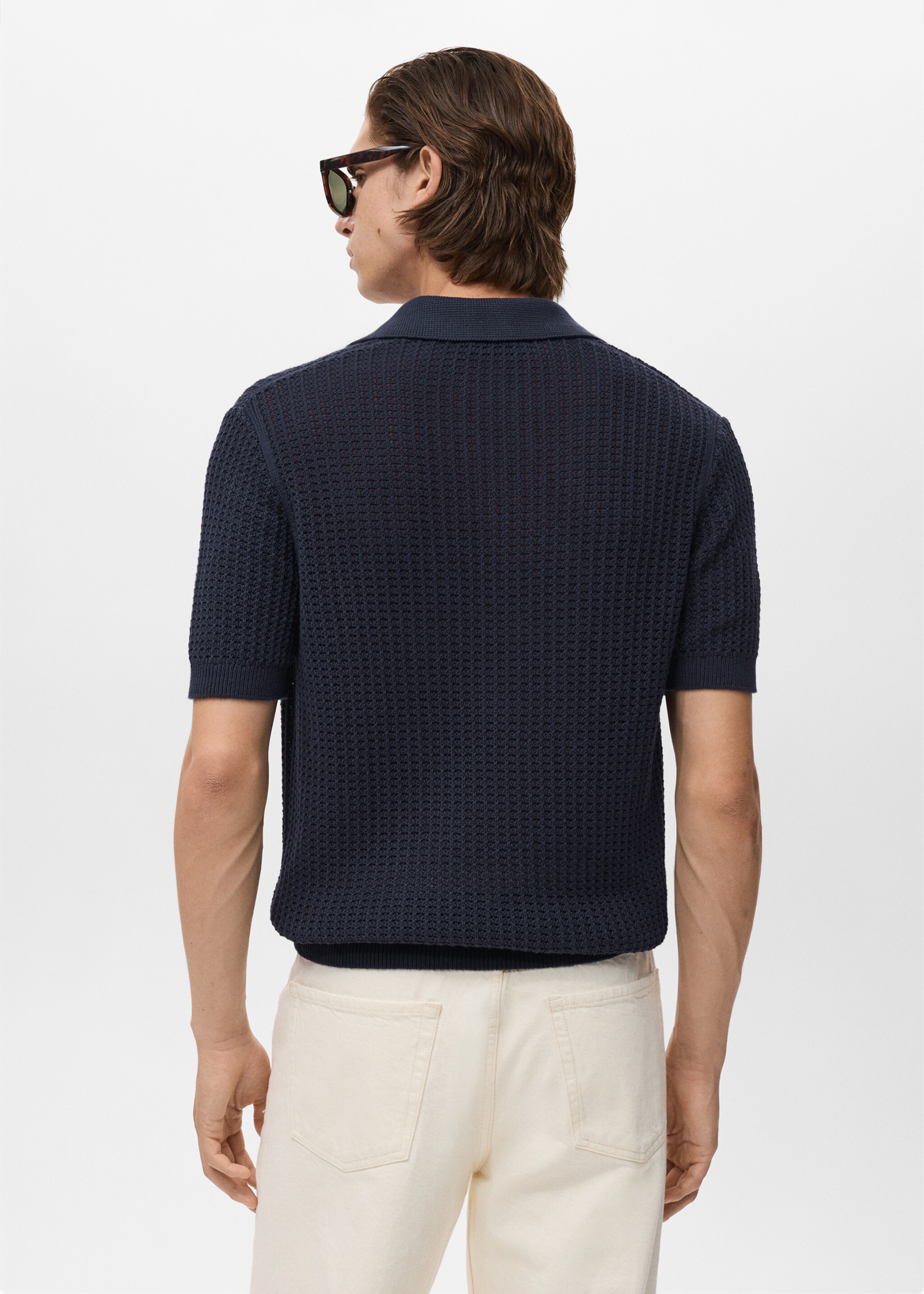 Openwork cotton knitte polo shirt - Reverse of the article