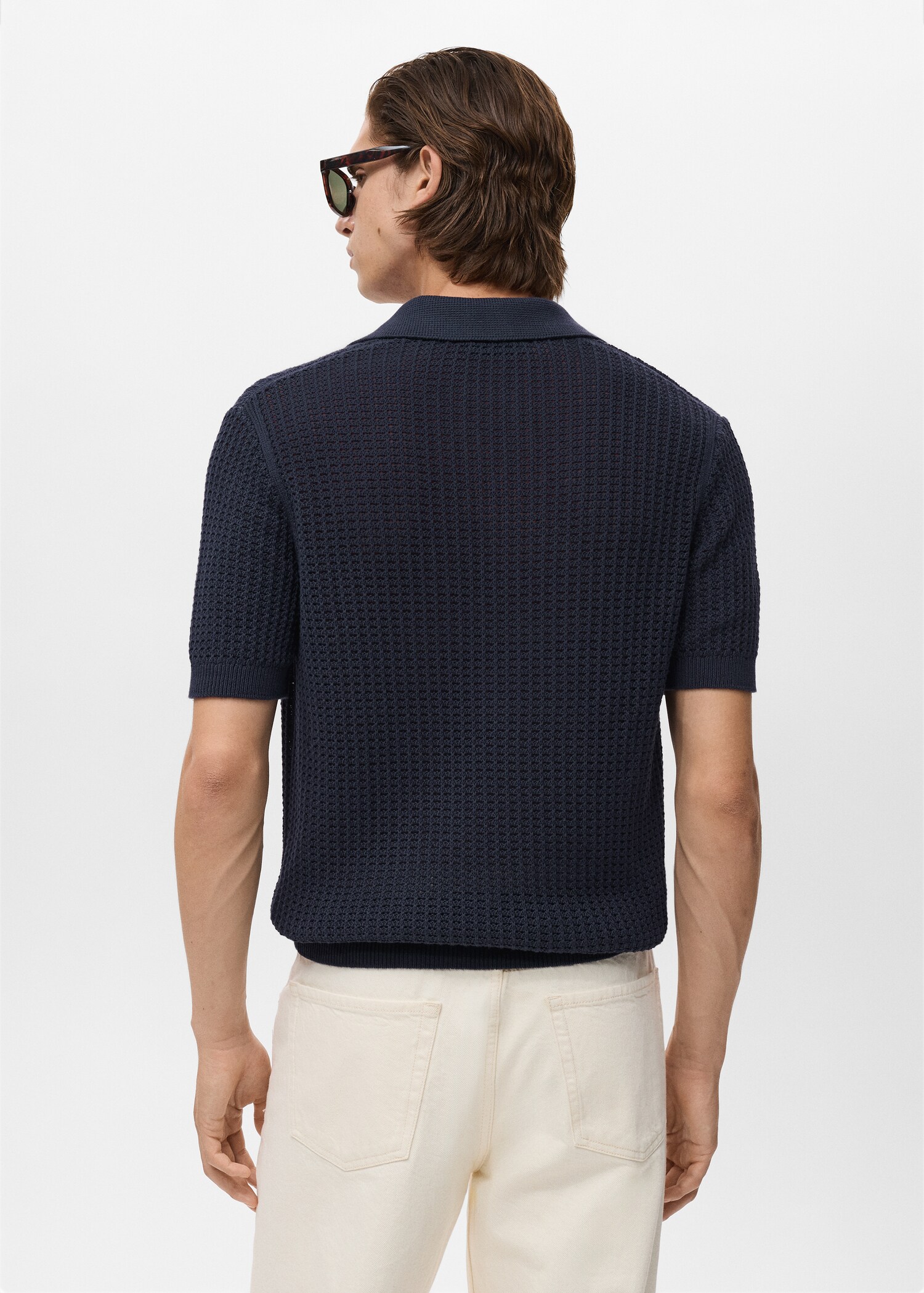 Openwork cotton knitte polo shirt - Reverse of the article