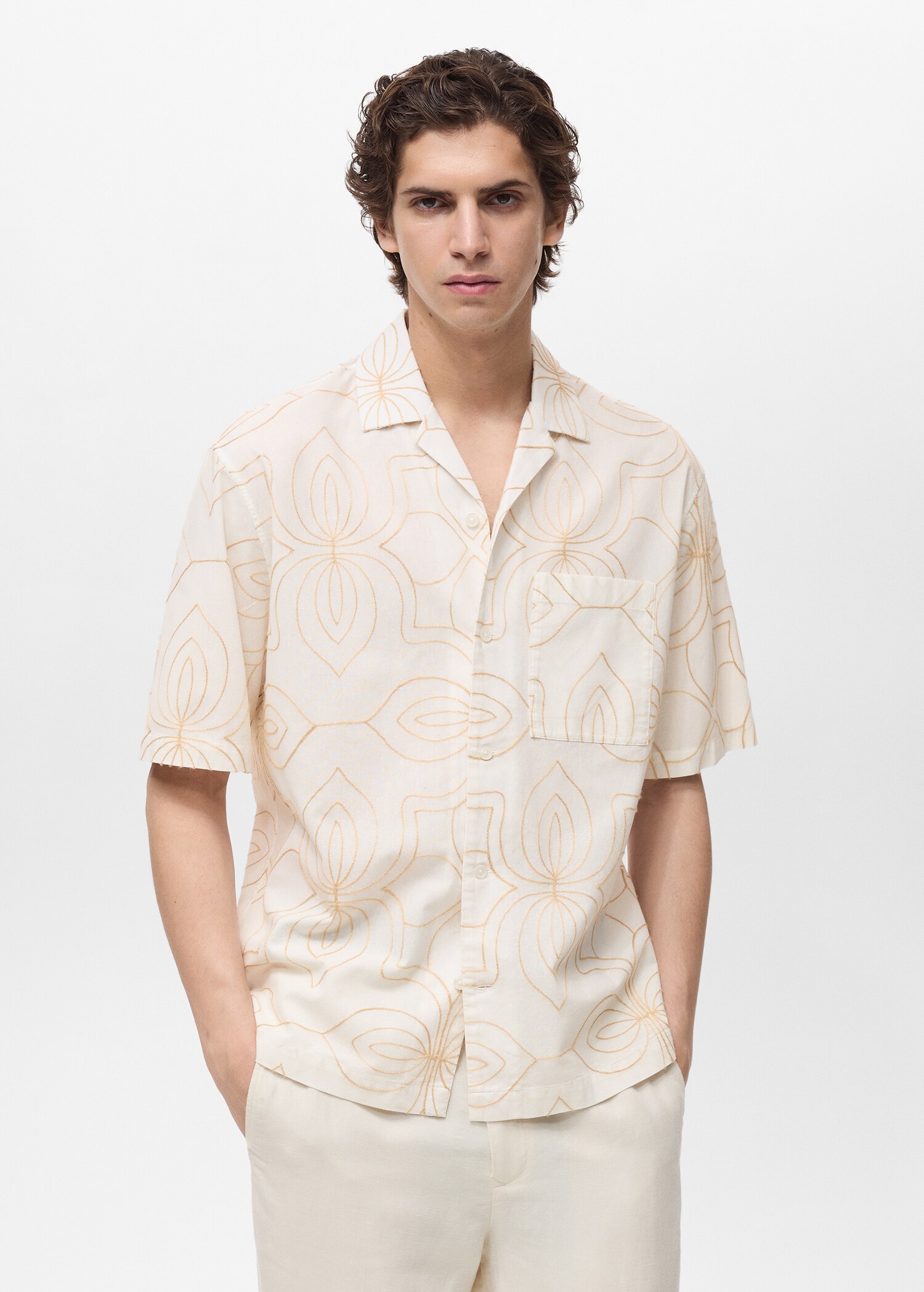 Shirt with embroidered bowling collar - Medium plane