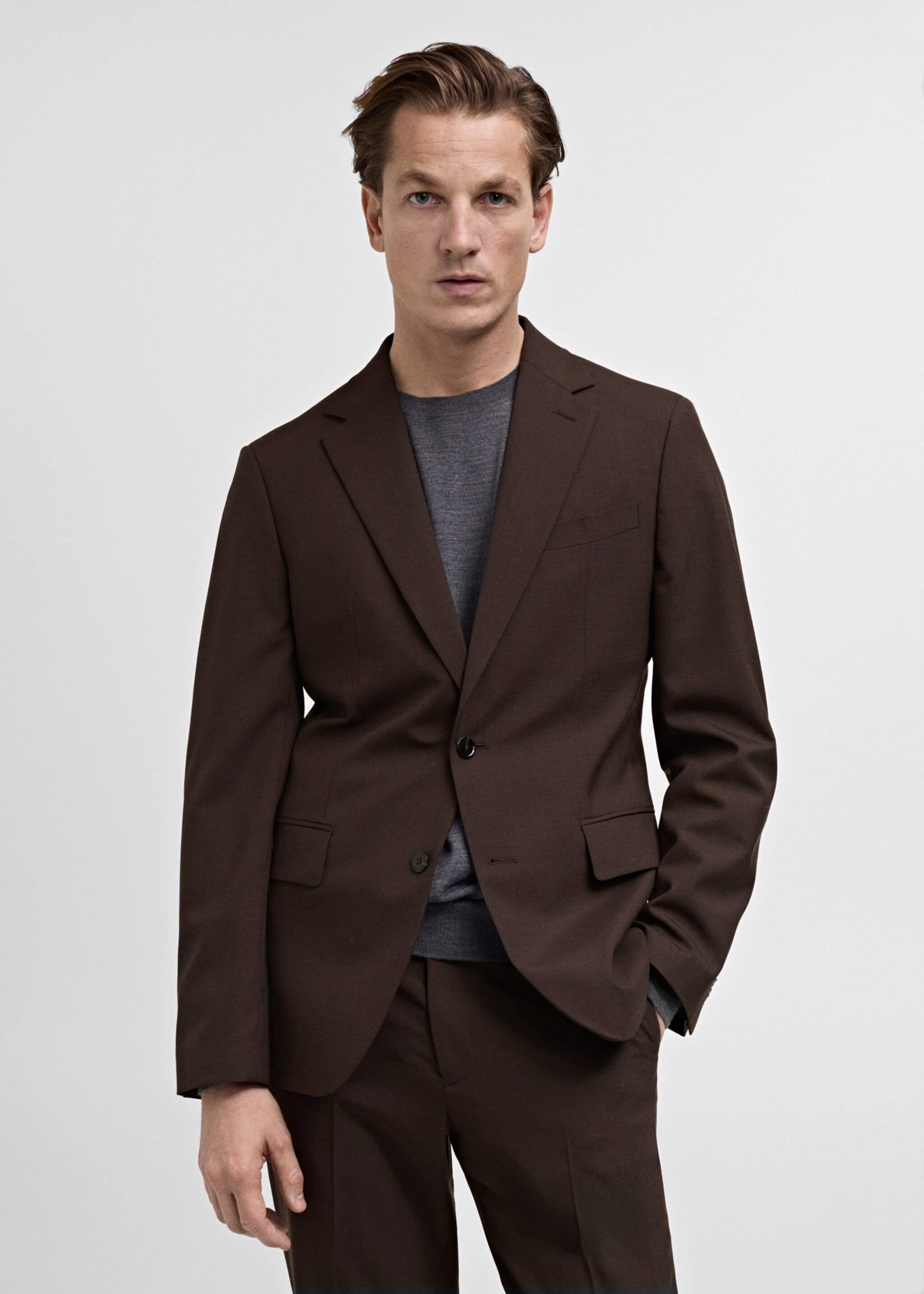 Turin %100 yün blazer ceket - Orta plan, Kahverengi. Ref: 87060618-01.