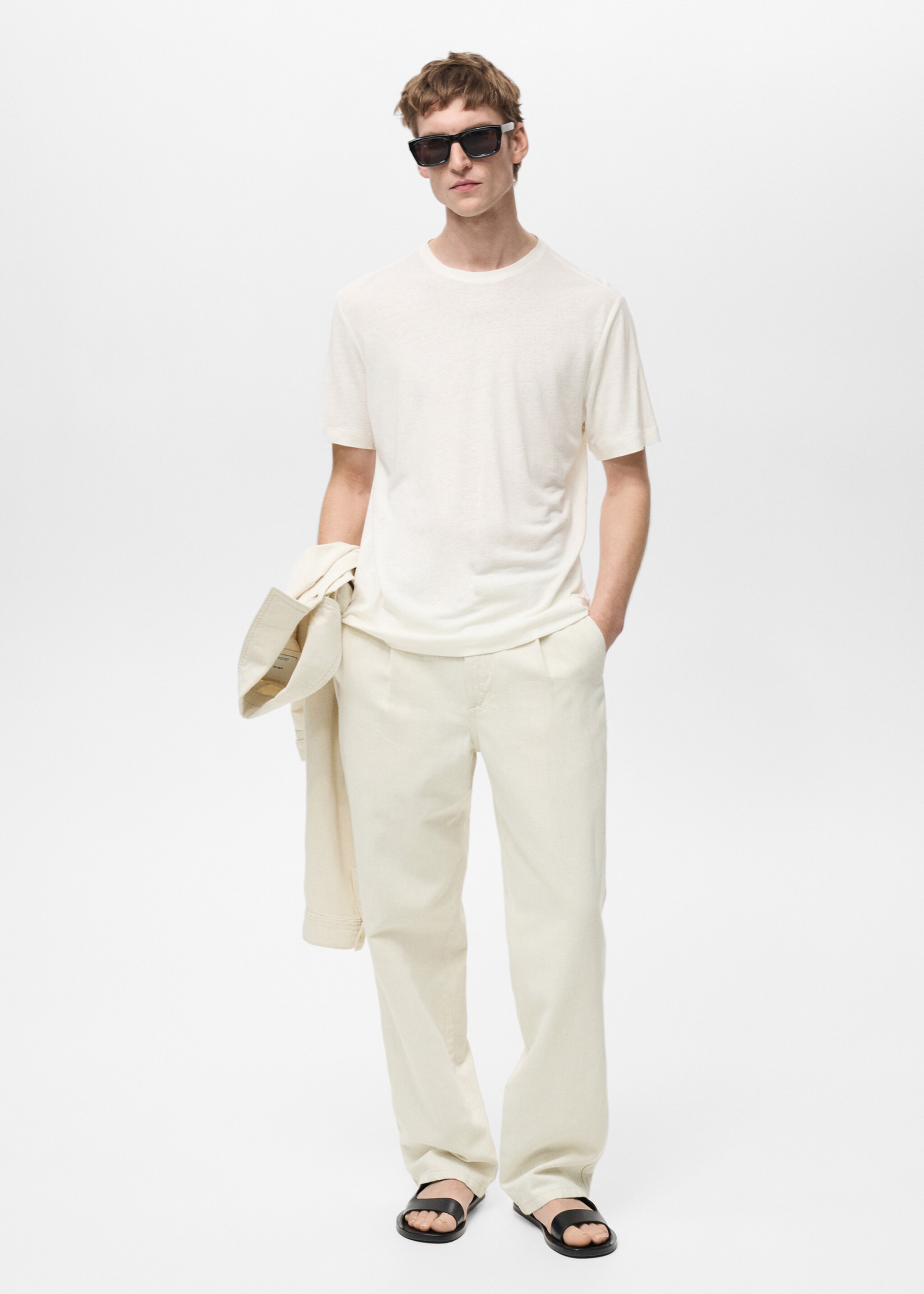 Linen-blend regular-fit pleated jeans - General plane