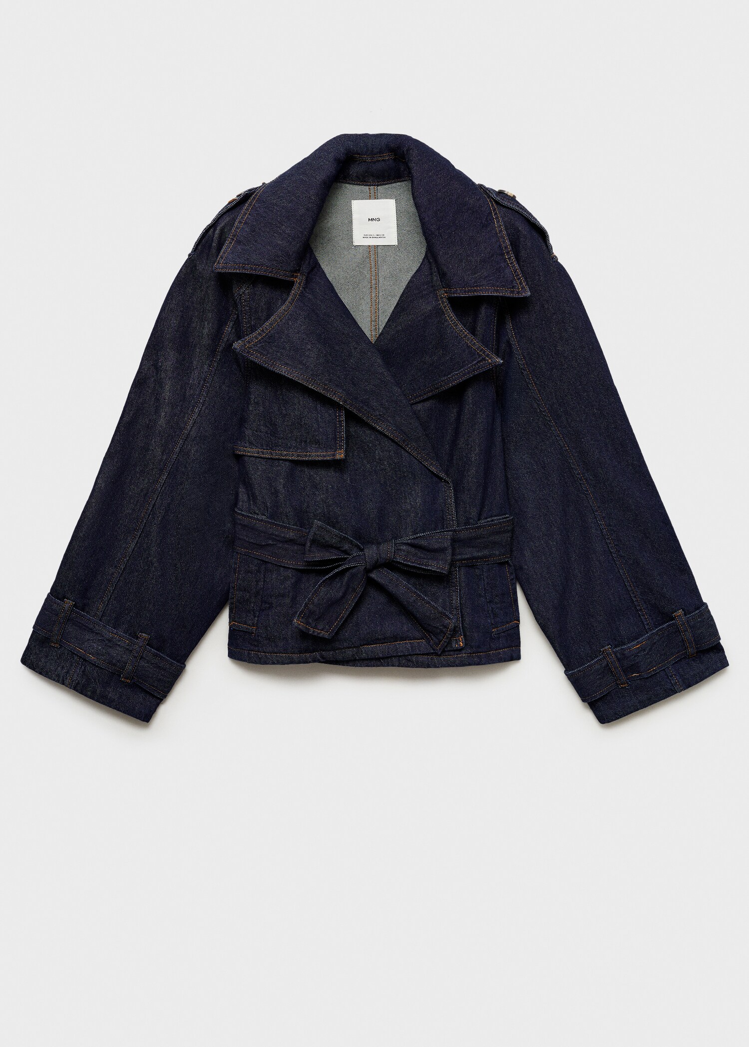 Short denim trench coat with belt - Article without model