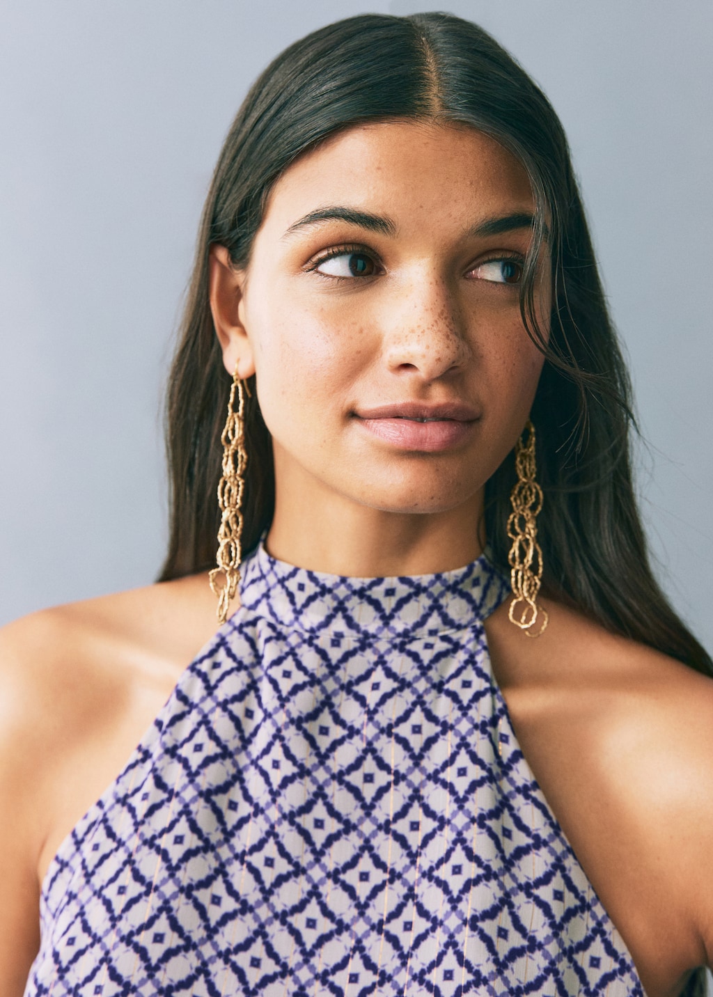 Halter-neck printed dress