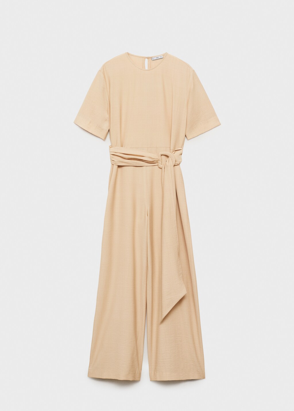 Straight-fit short-sleeved jumpsuit with belt