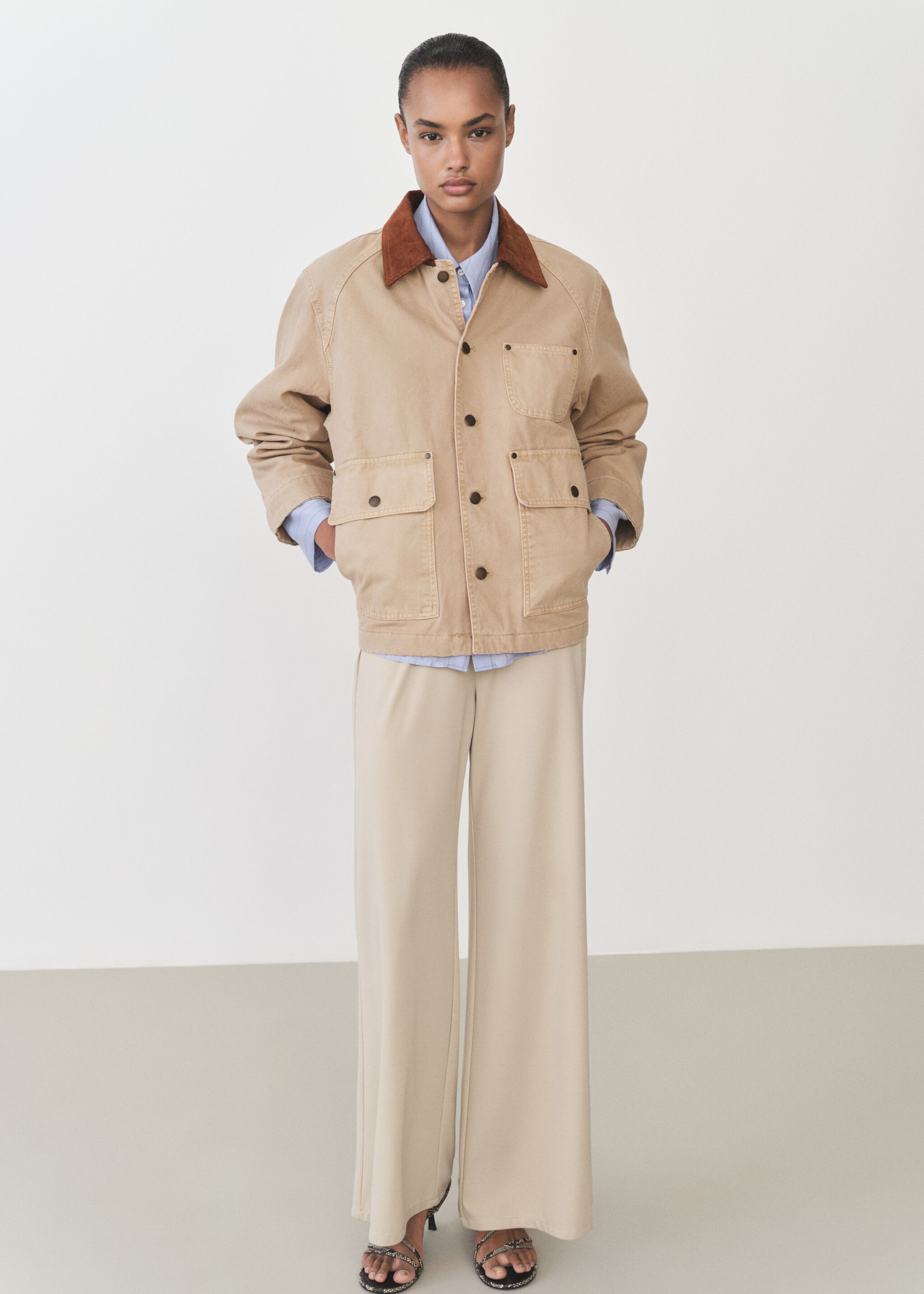 Denim parka with contrasting collar - General plane